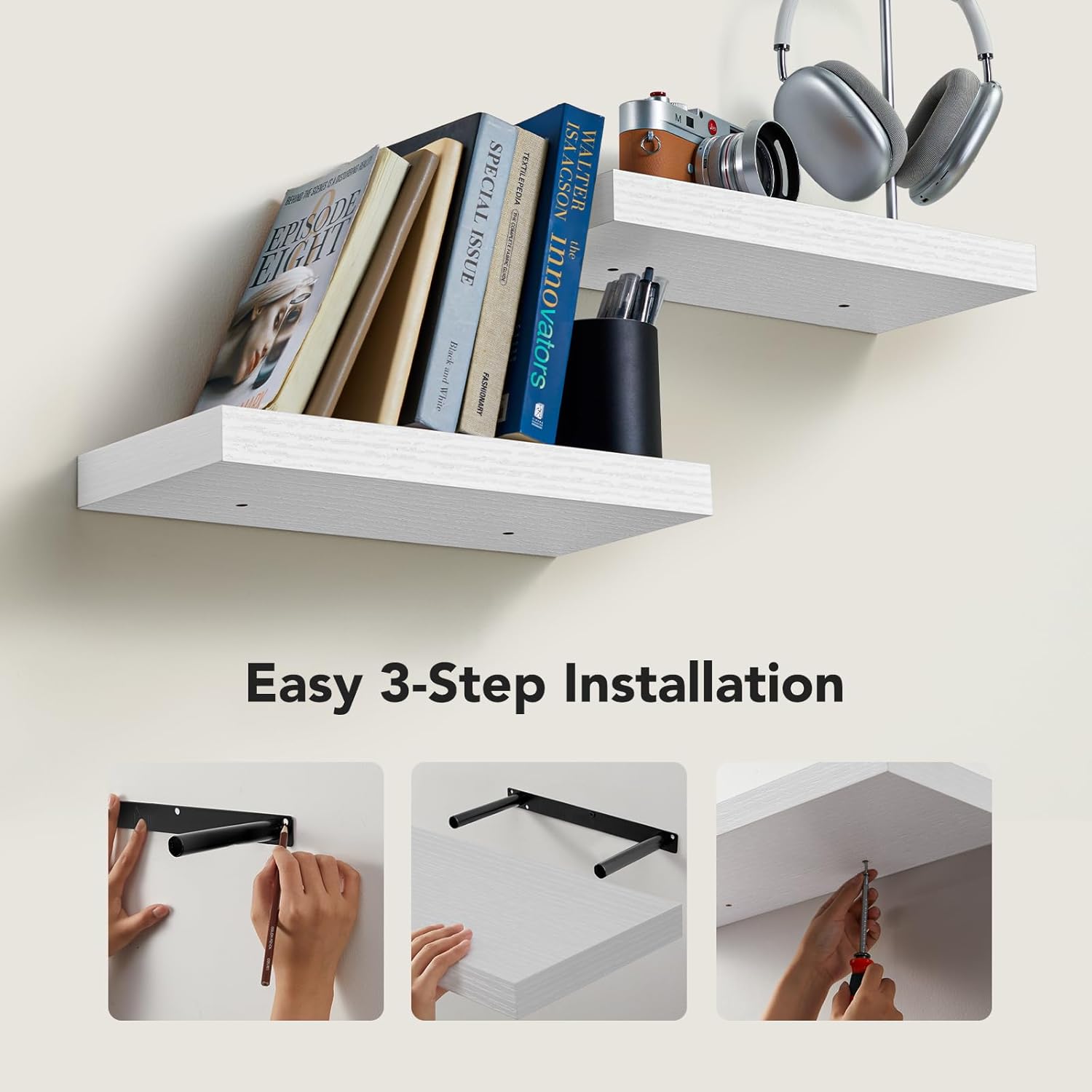 Amada Floating Shelves Wall Mounted Set of 2 White 15x7 Inch