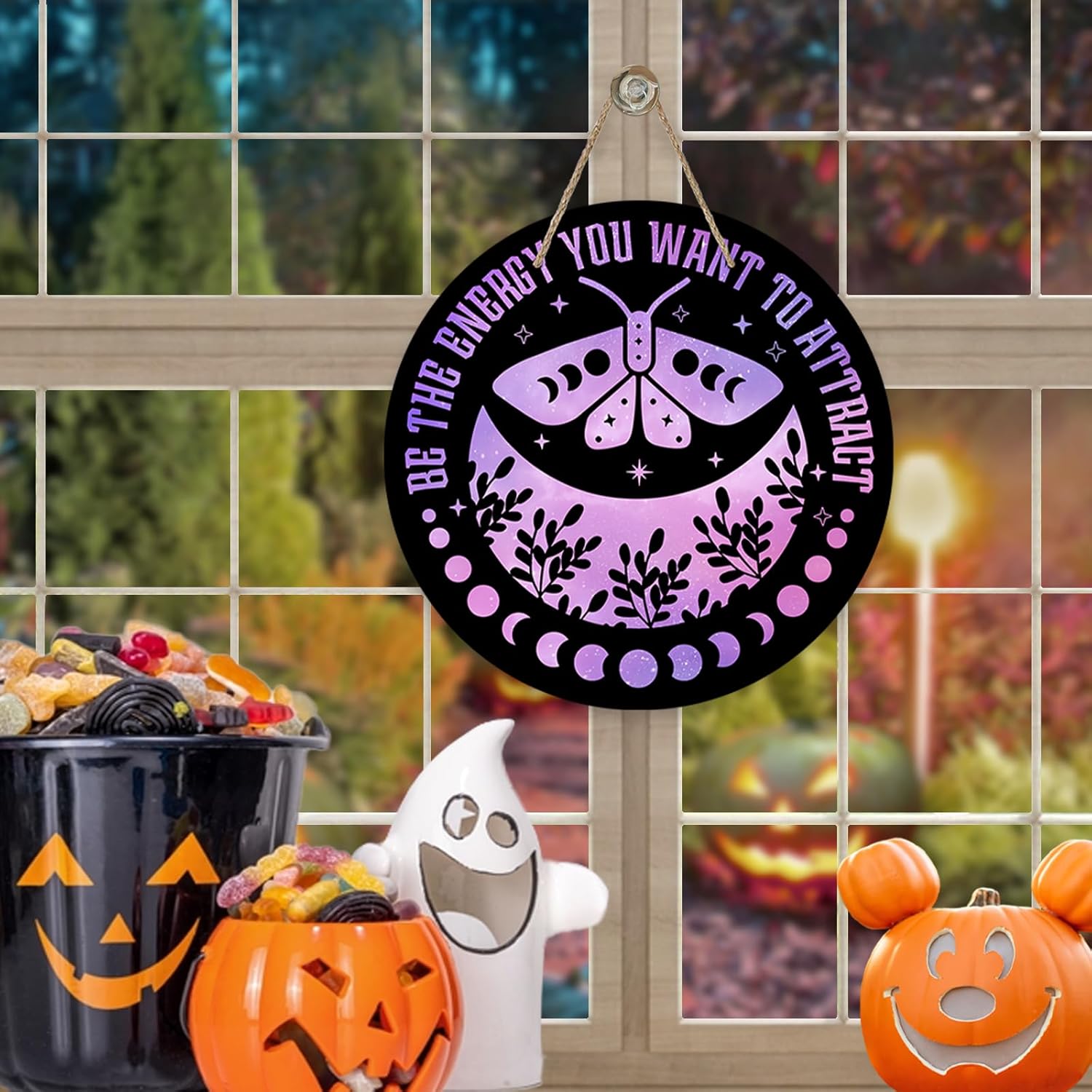 Deroro Purple Halloween Witch Moon Phase Door Sign