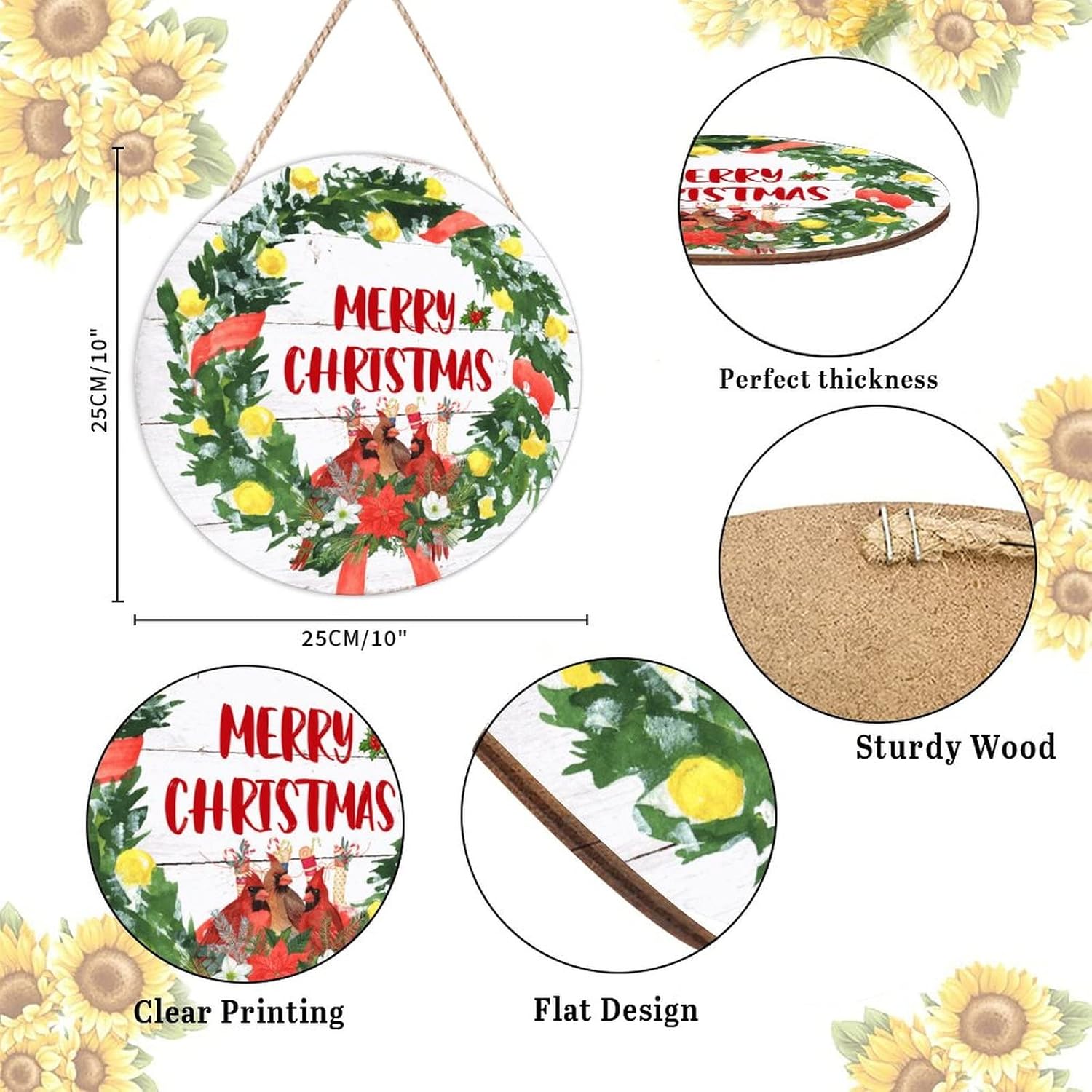 Farmhouse Front Door Hanger Red Birds Holly Wreath Christmas Wood Sign 1