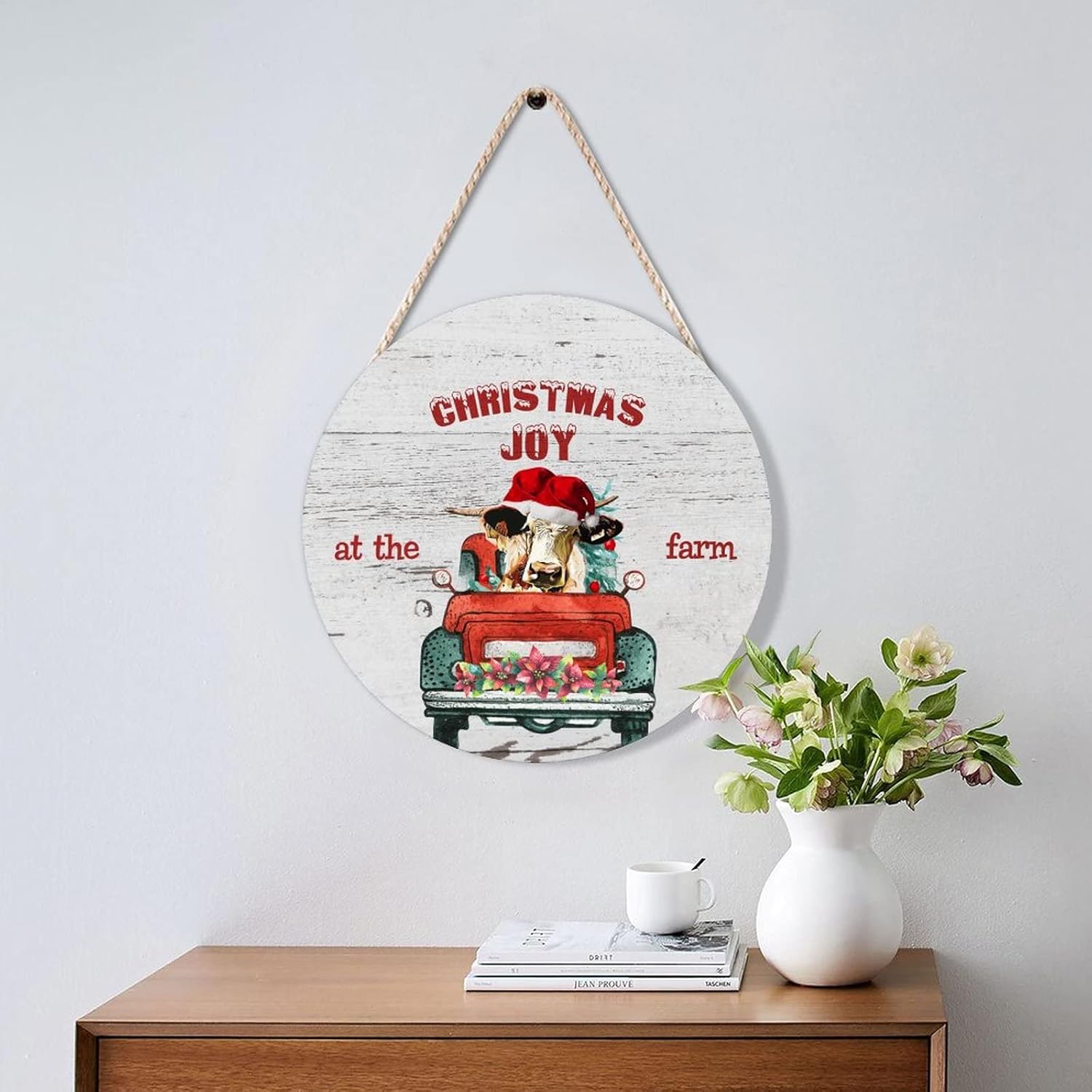 Farmhouse Door Hanger with Santa Cow Holiday Sign