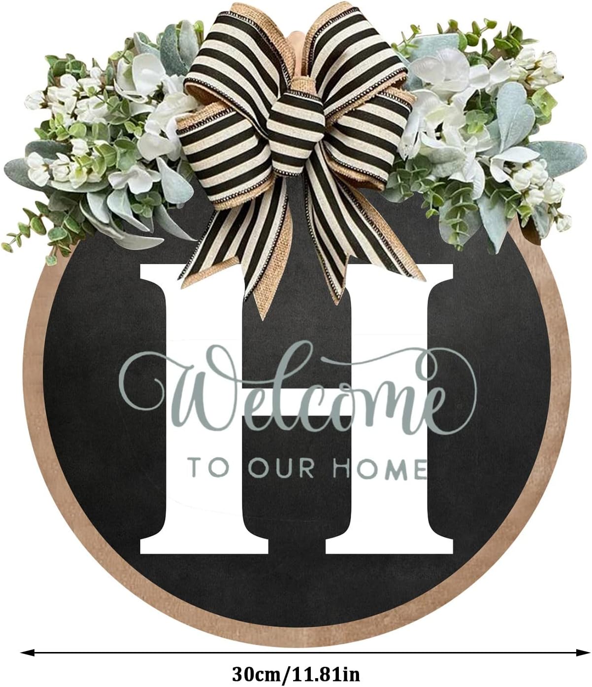 Unique Initial Last Name Round Front Door Wreath with Bow 1