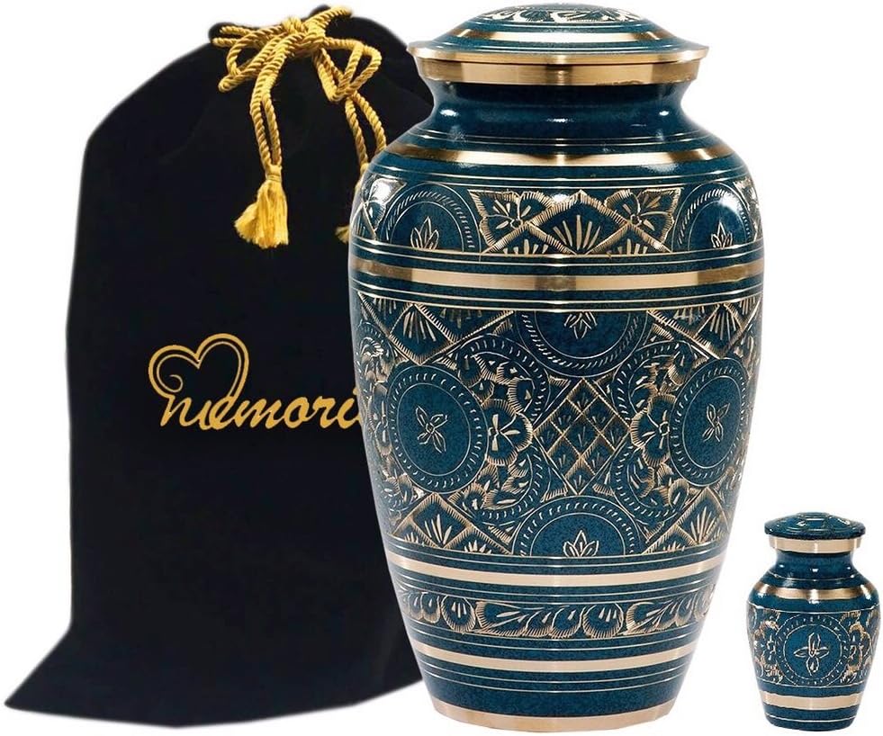 Caribbean Blue Cremation Urn with Gold Etched Design