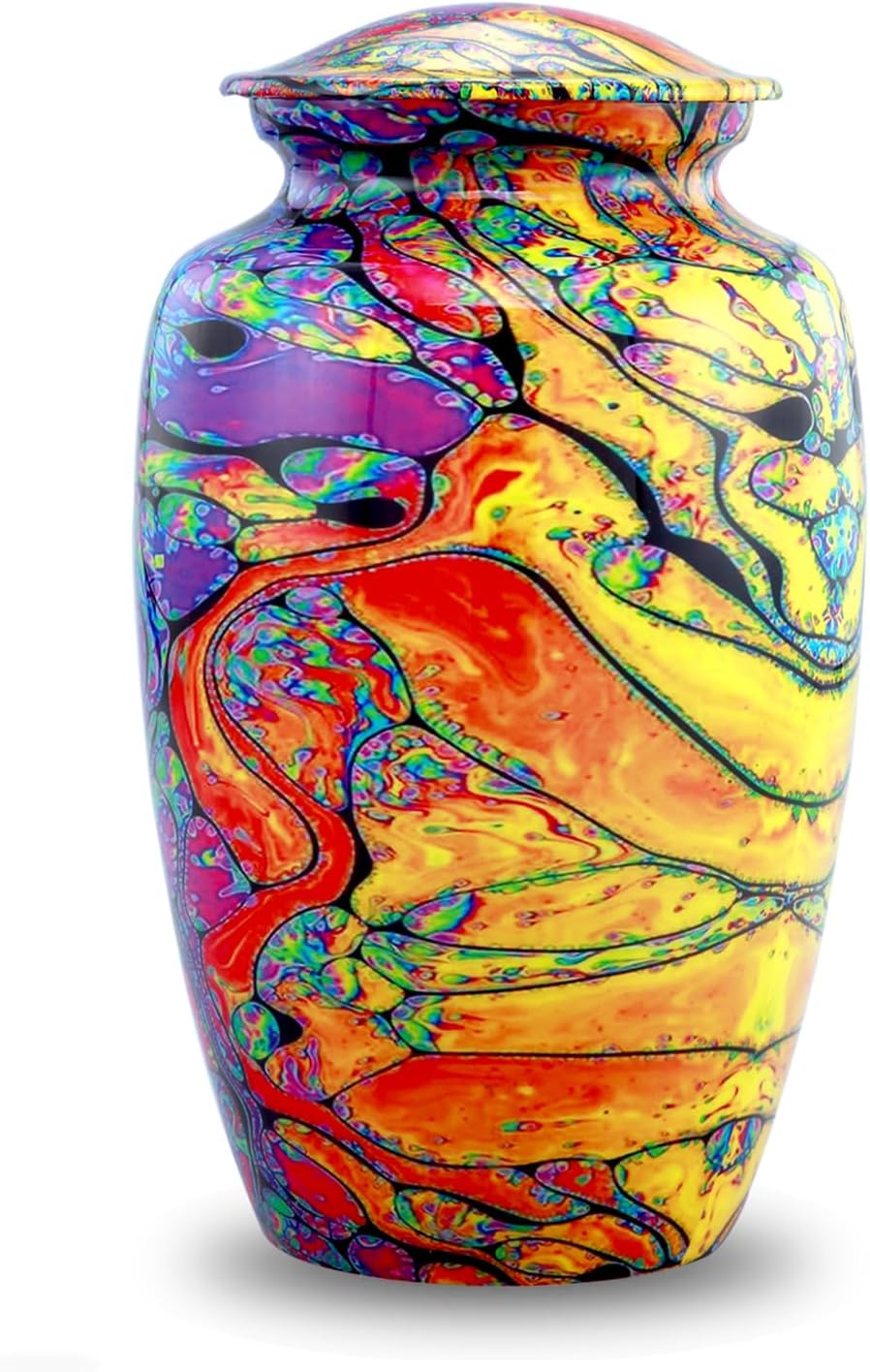 Modern Print Urn with Velvet Bag - Rainbow Tie Dye Cremation Urn