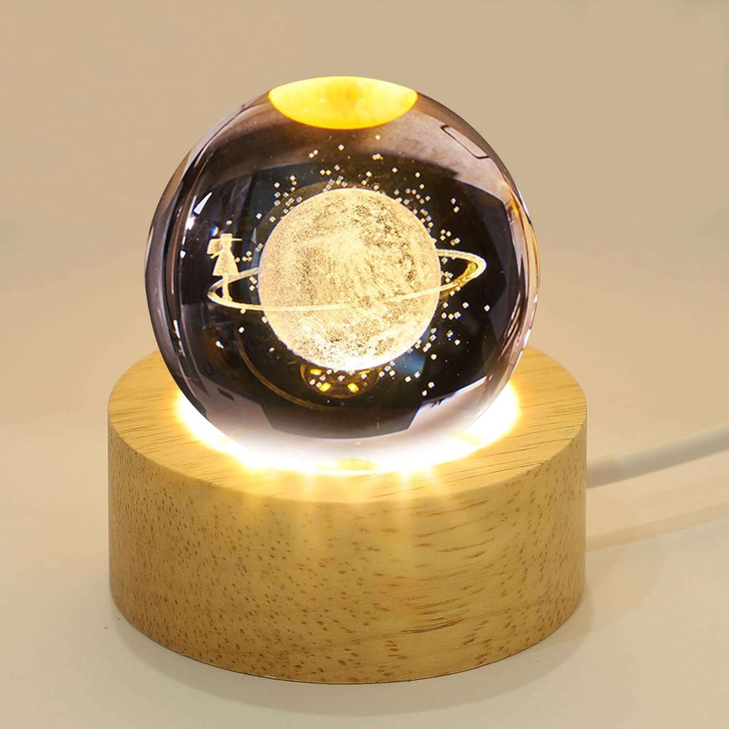 Angoily 5 Pcs Wooden LED Display Base for Crystal Art