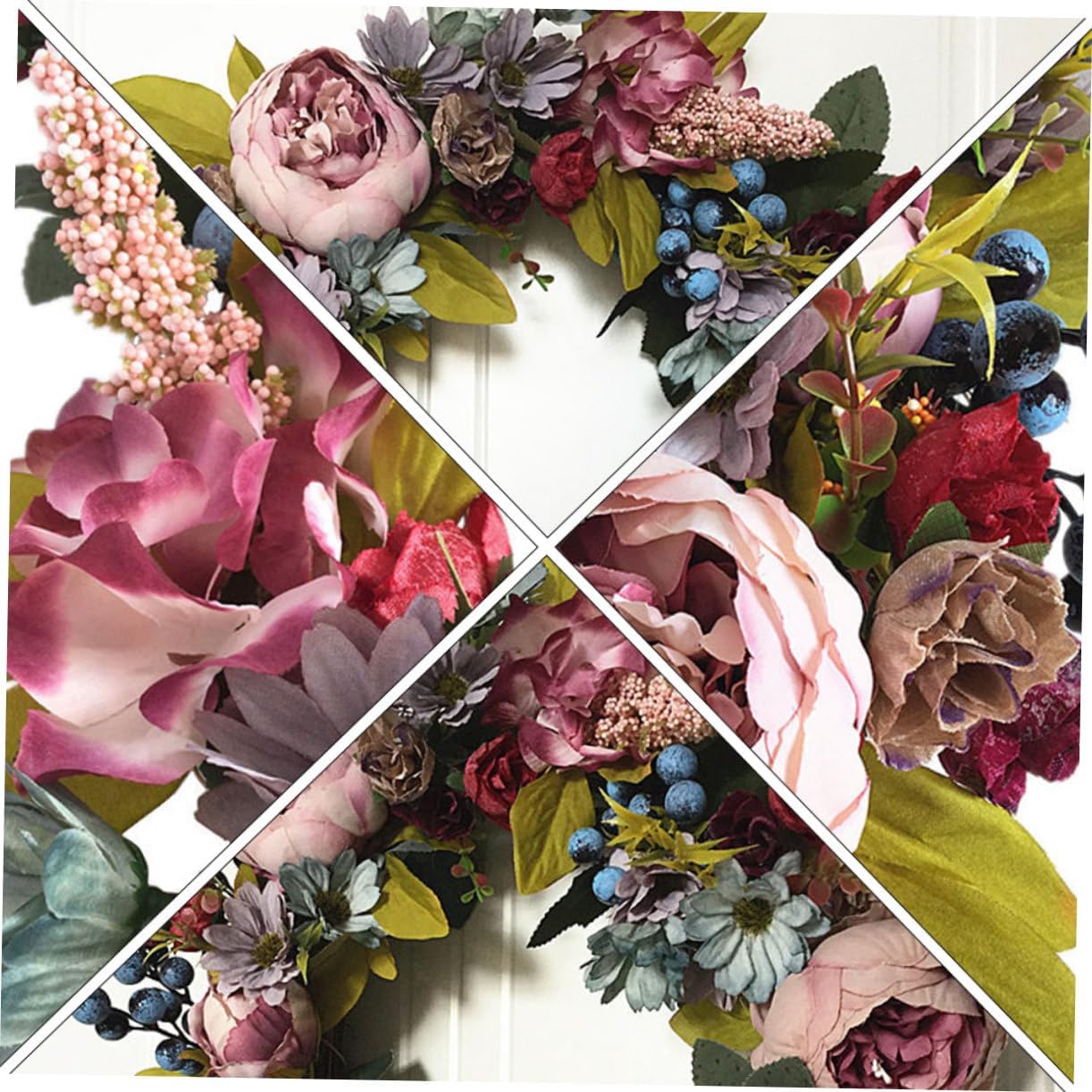 VALICLUD Artificial Peony Garland Rattan Wreath for Wedding and Door