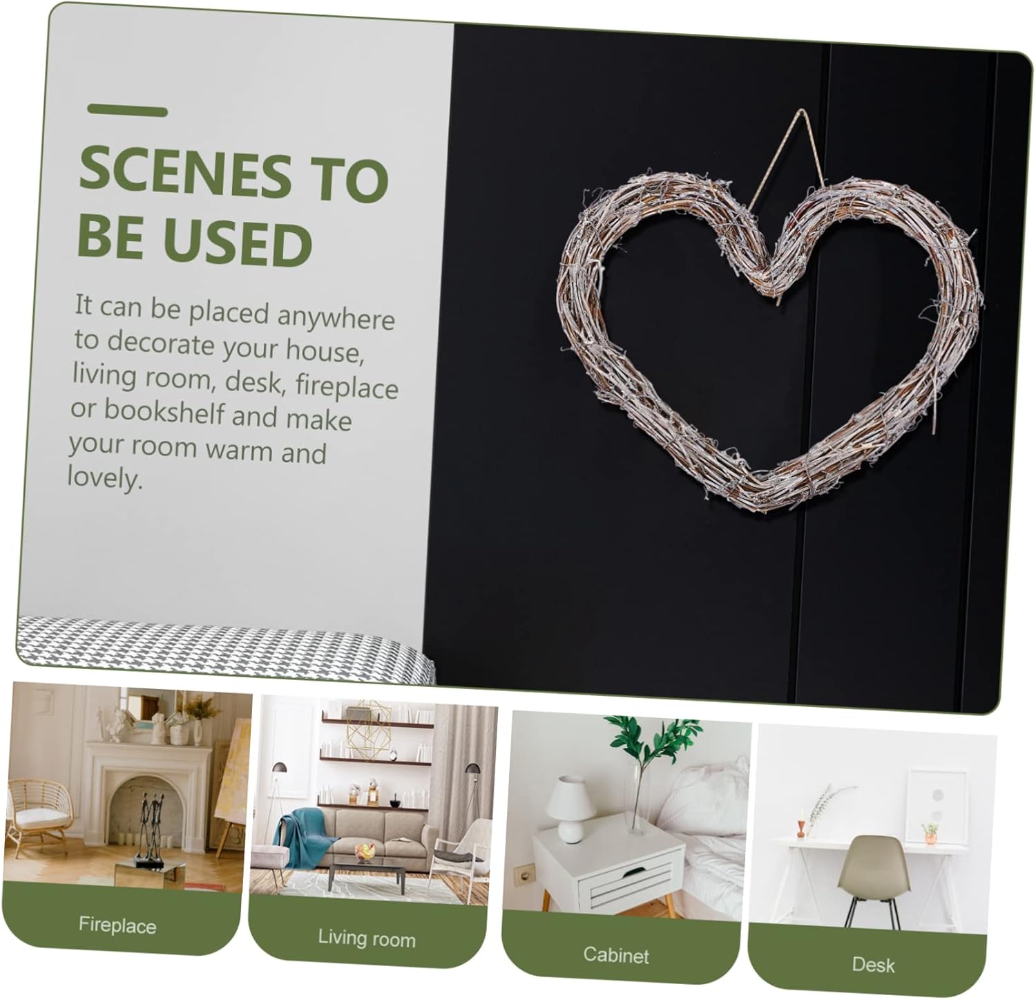 PRETYZOOM Rattan Heart-Shaped Door Wreath