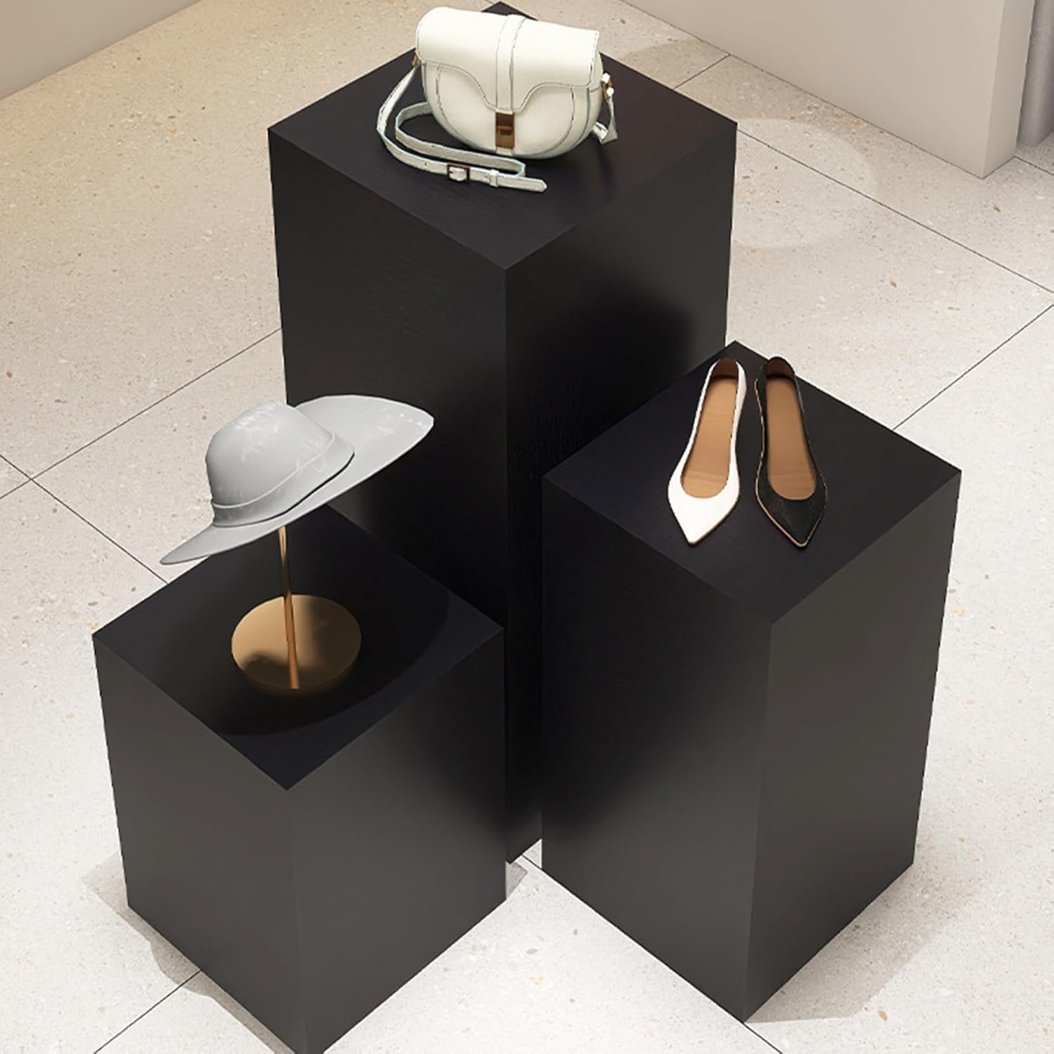 Black Square Wooden Display Pedestal Stand 30x30x90cm