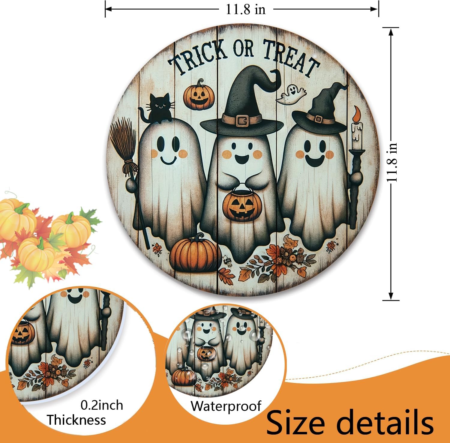 Spooky Halloween Door Sign with Ghost and Pumpkin Design