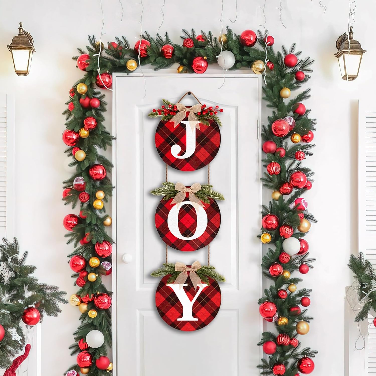 3pcs Buffalo Check Plaid Christmas Wreaths for Front Door