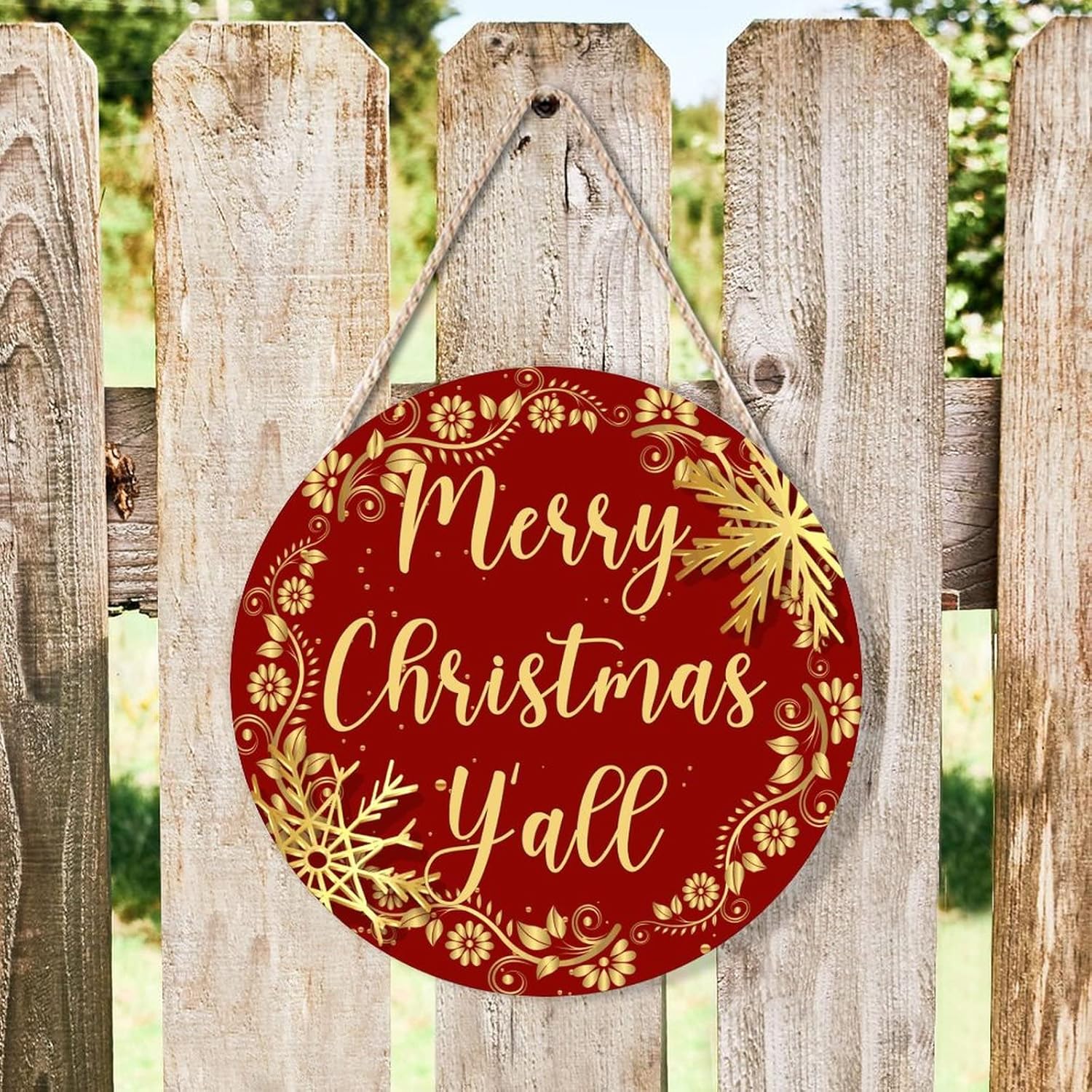 Farmhouse Front Door Hanger Christmas Gold Wreath Decoration 1