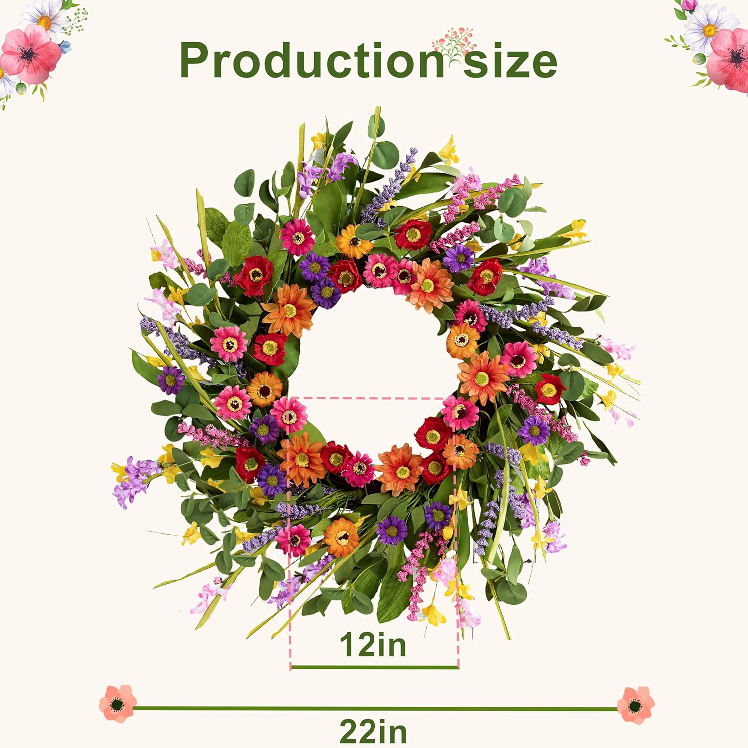 Artificial Spring Wreath 22 Inch Front Door Decor