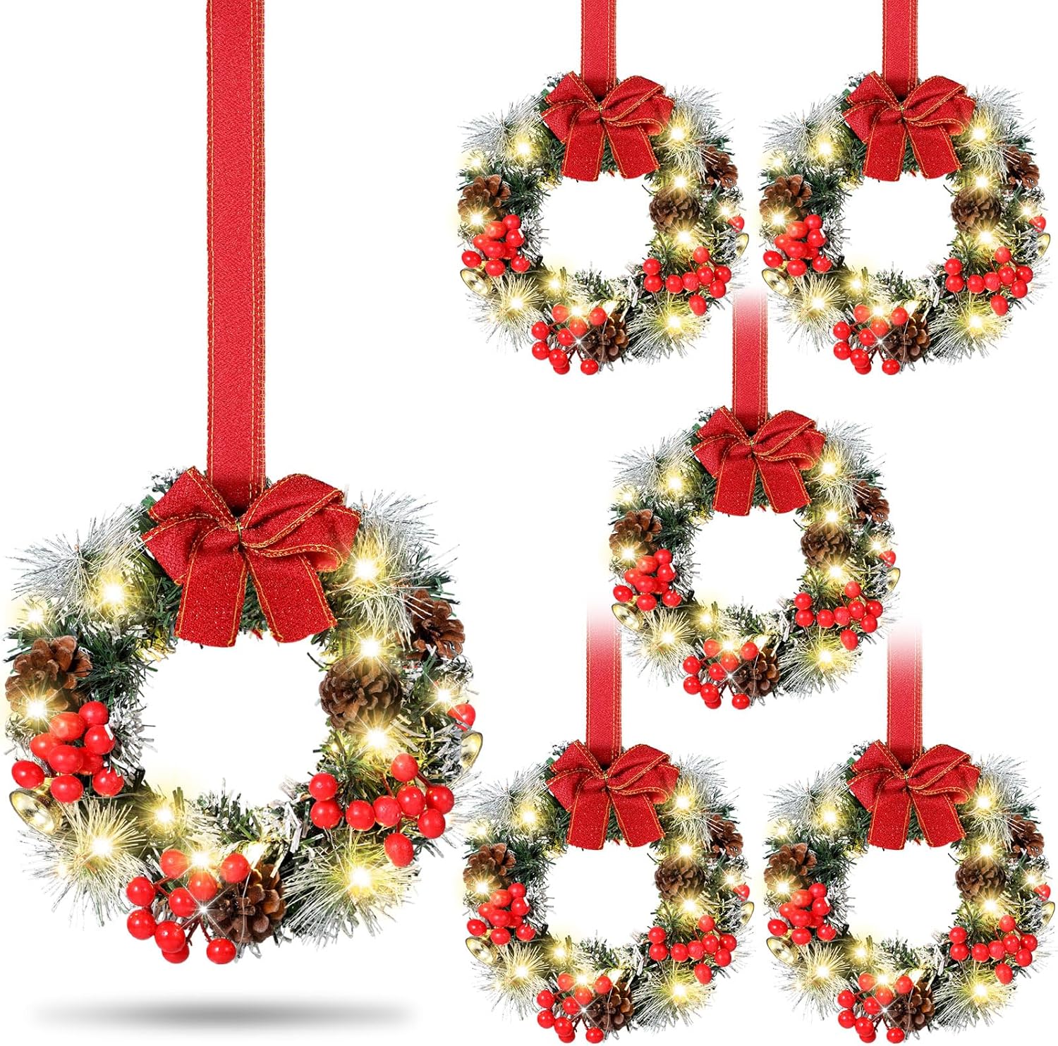 6 Pcs Cabinet Wreath with Lights Christmas Decor