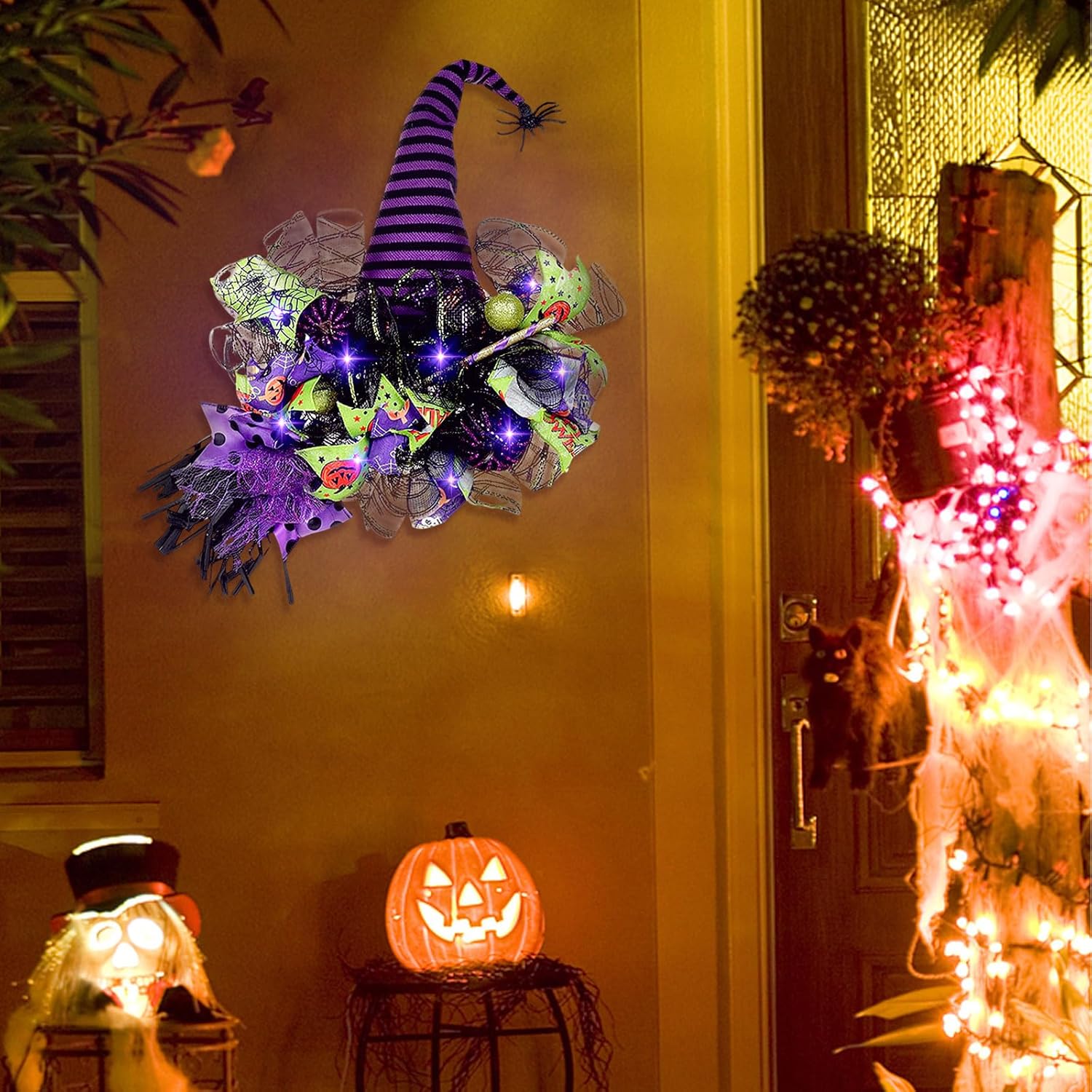 Spooky Halloween Wreath with Purple Lights