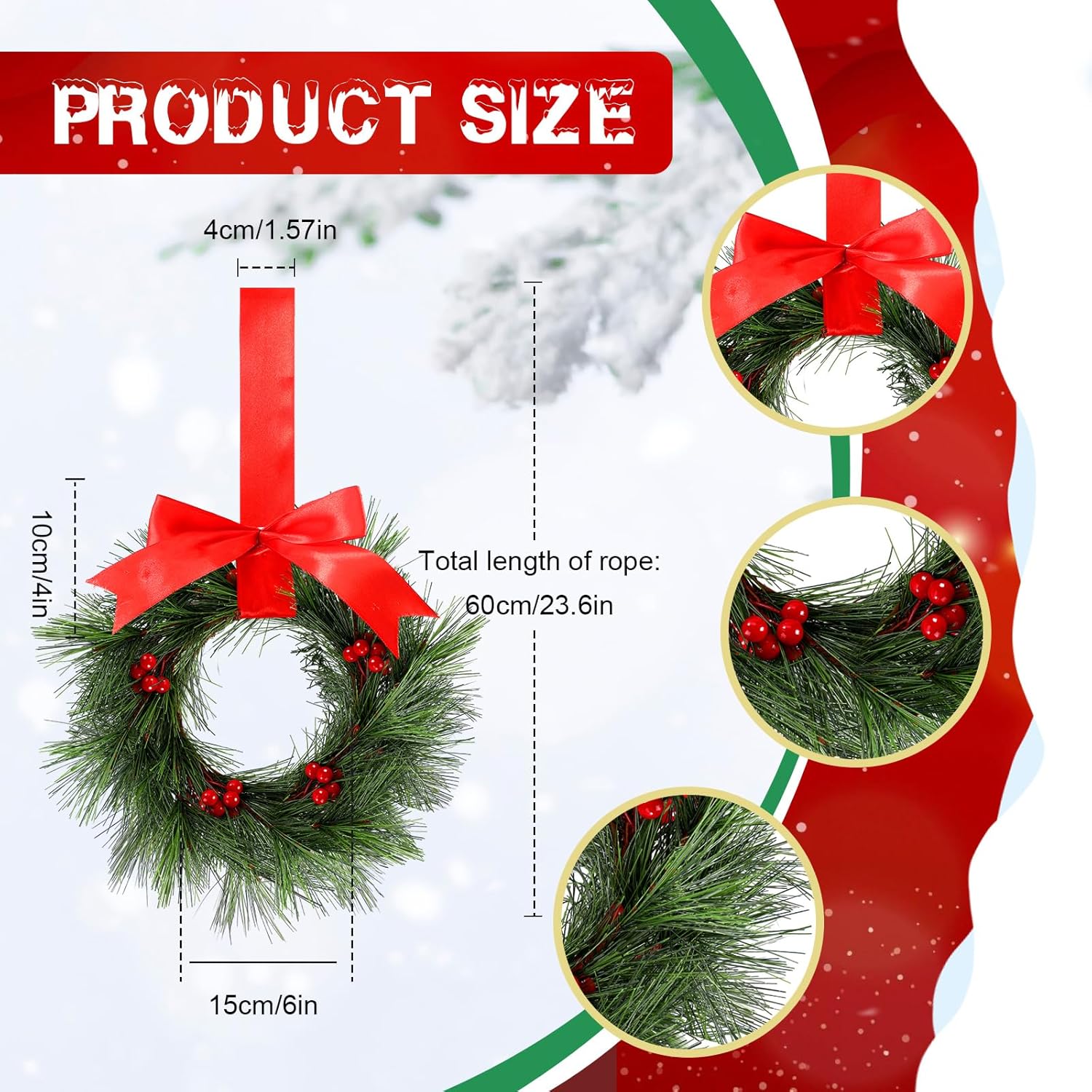 Lyrow 24 Pcs 6 Inch Christmas Wreath Set