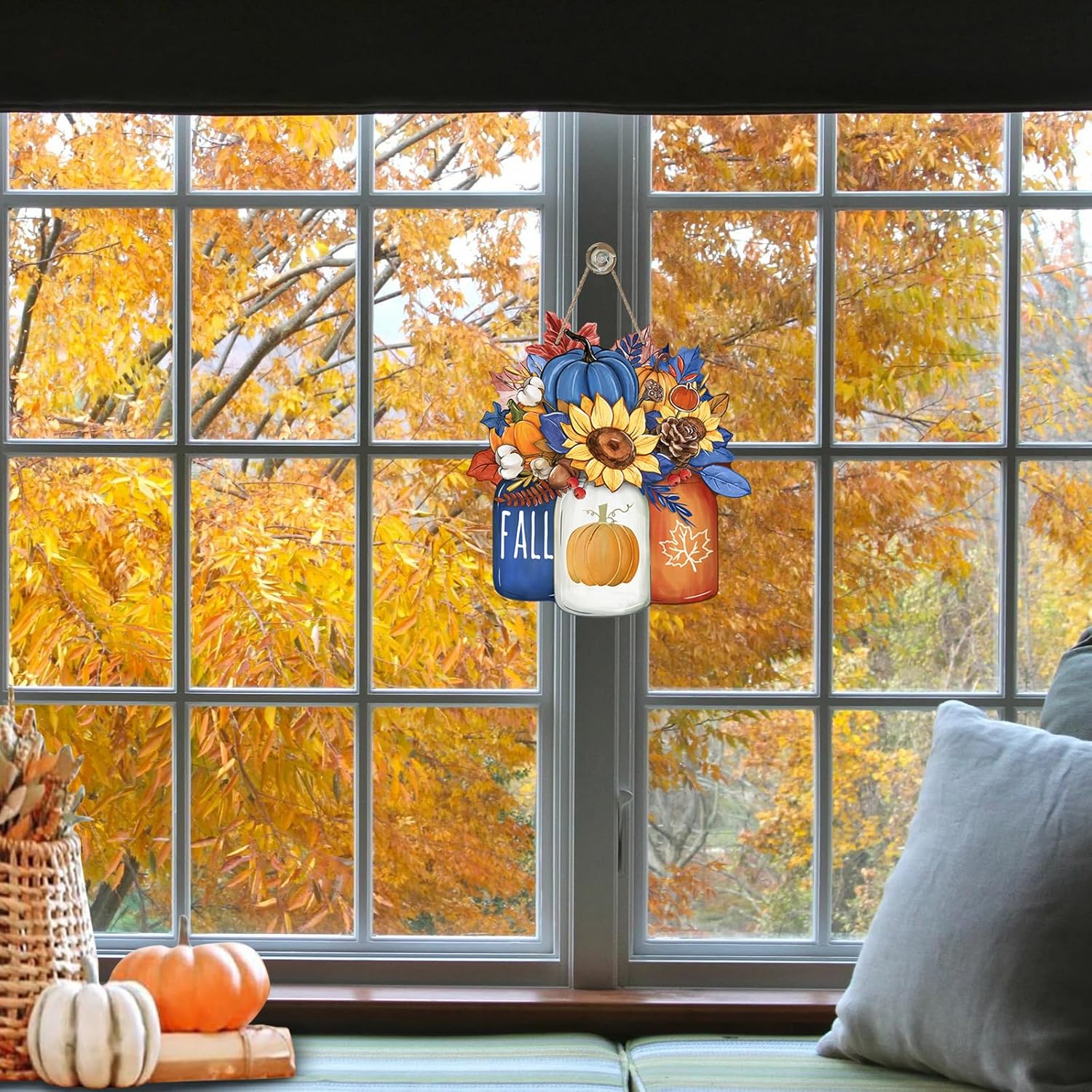 Fall Blue Pumpkin Sunflower Front Door Sign