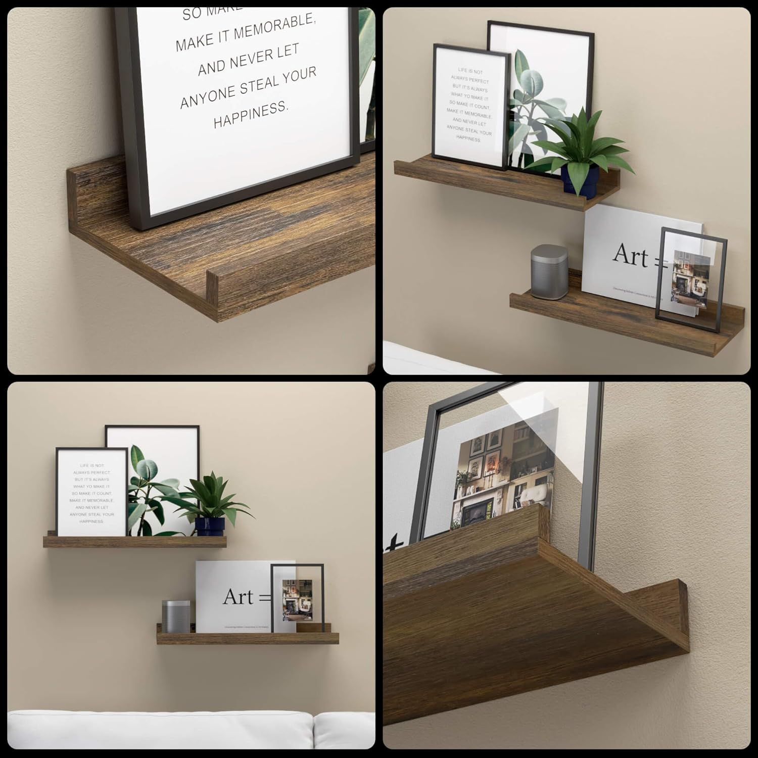 Boswillon Floating Shelves Set of 2 Brown Rustic Wall Mount