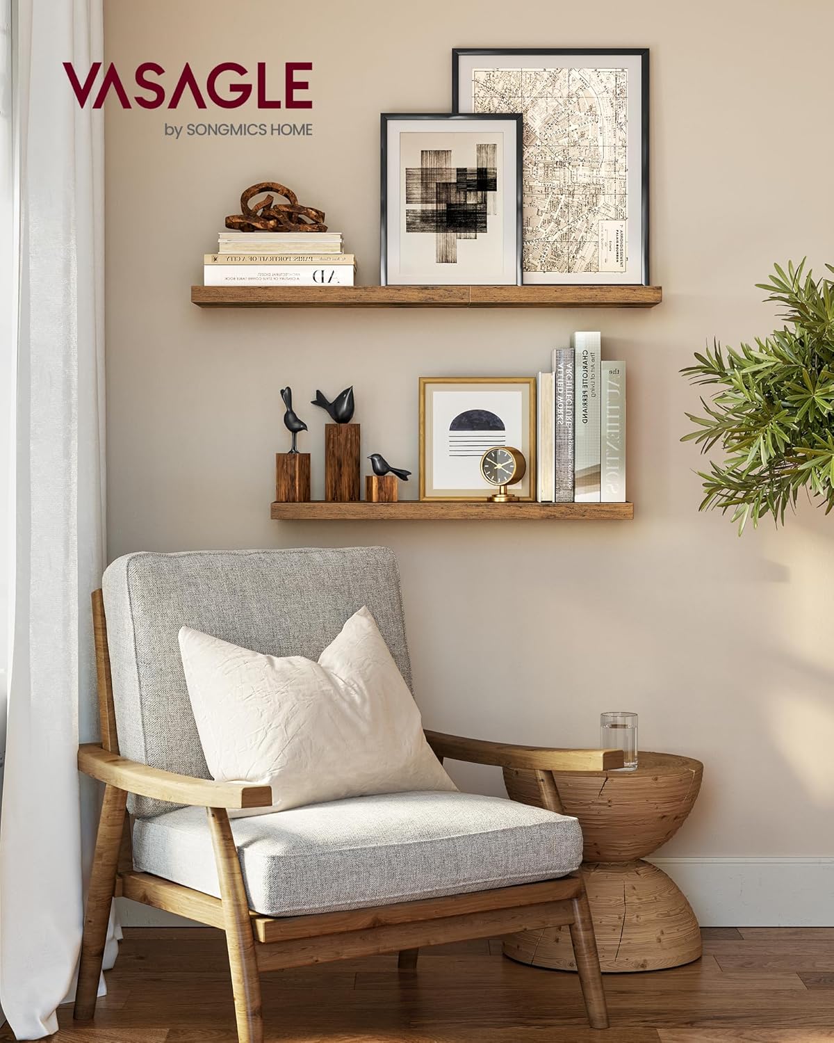 VASAGLE Floating Wall Shelves Set of 2 Rustic Brown