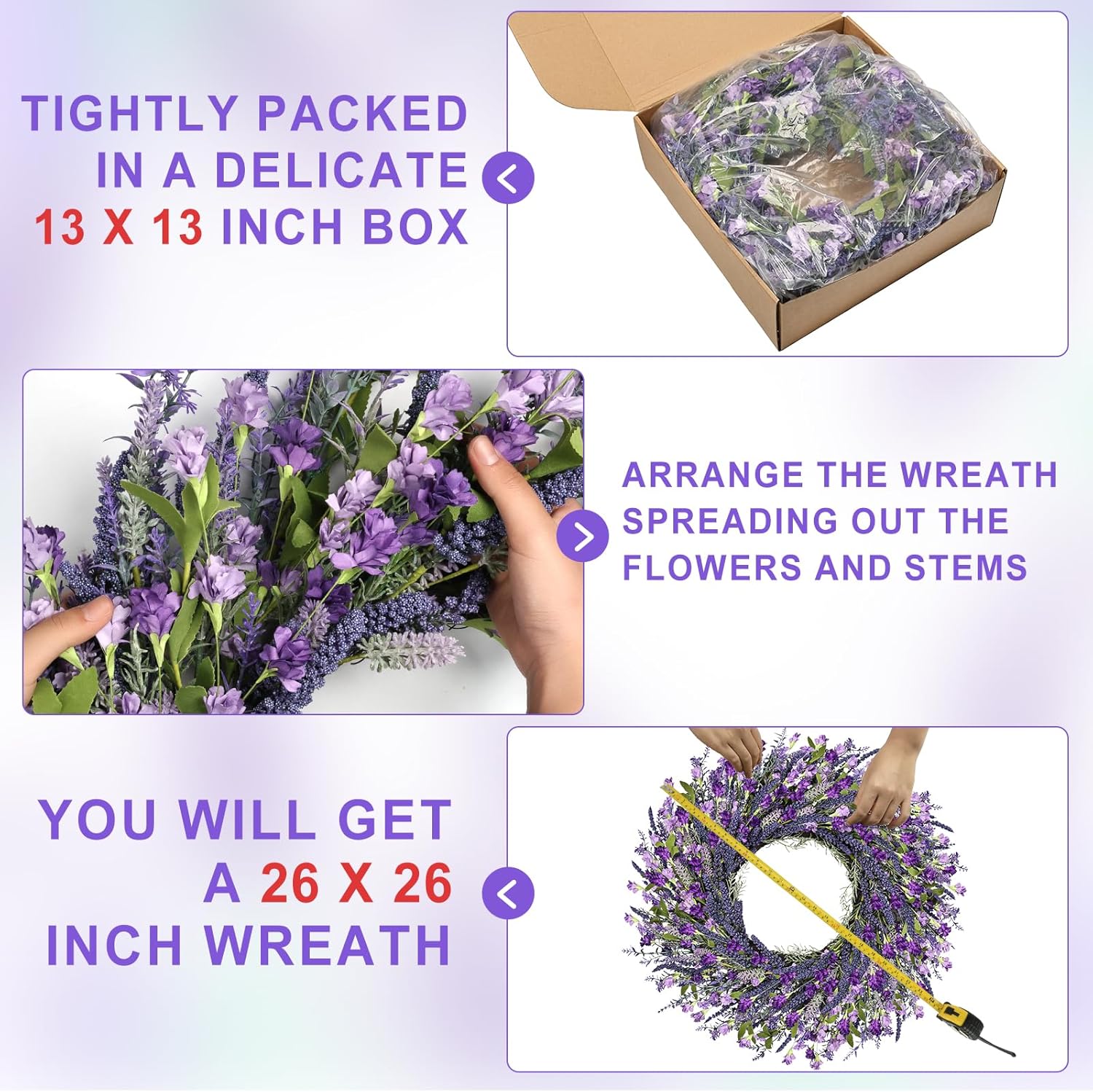 26 Inch Purple Lavender Wreath for Front Door Wedding Farmhouse