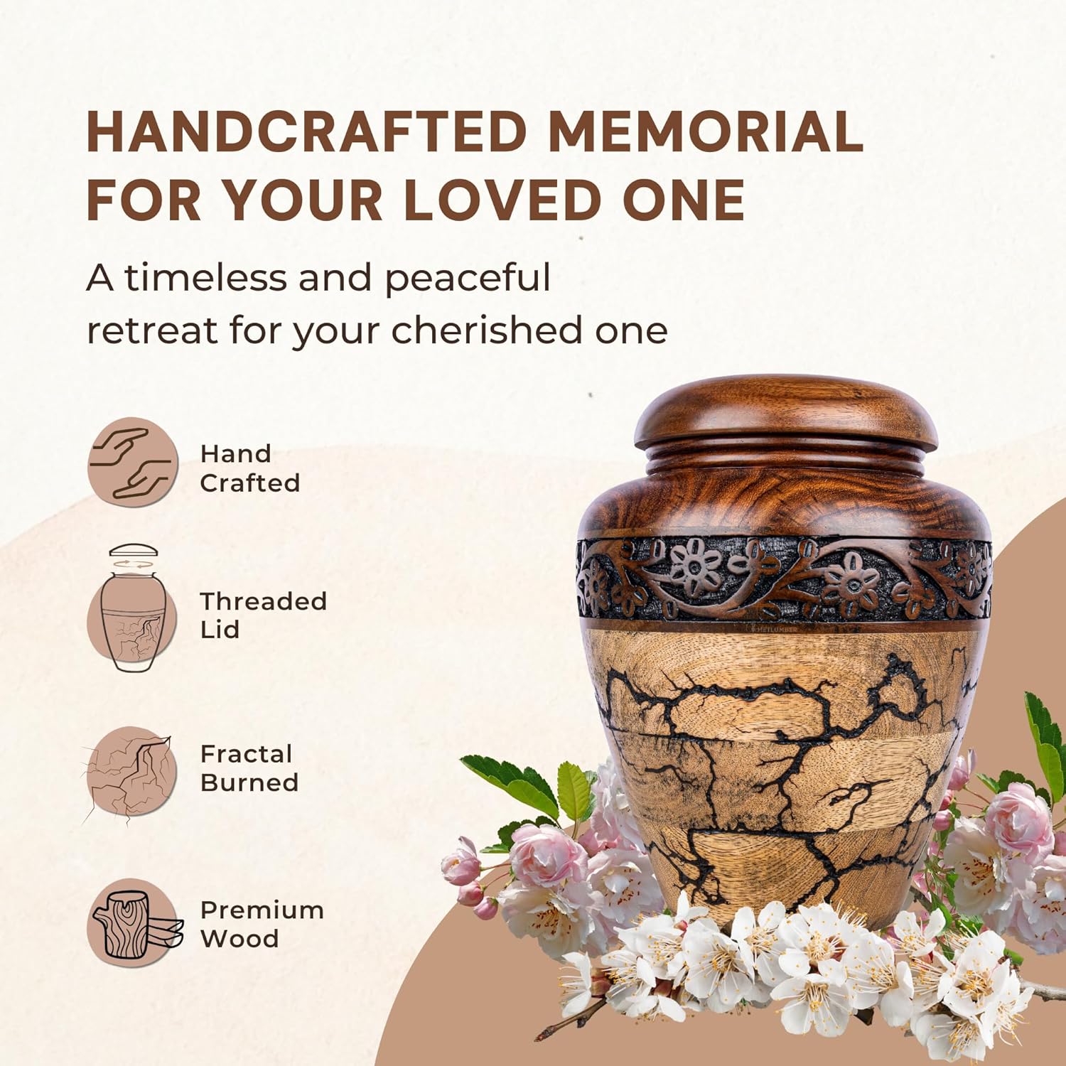 Premium Hand-Carved Wooden Cremation Urn