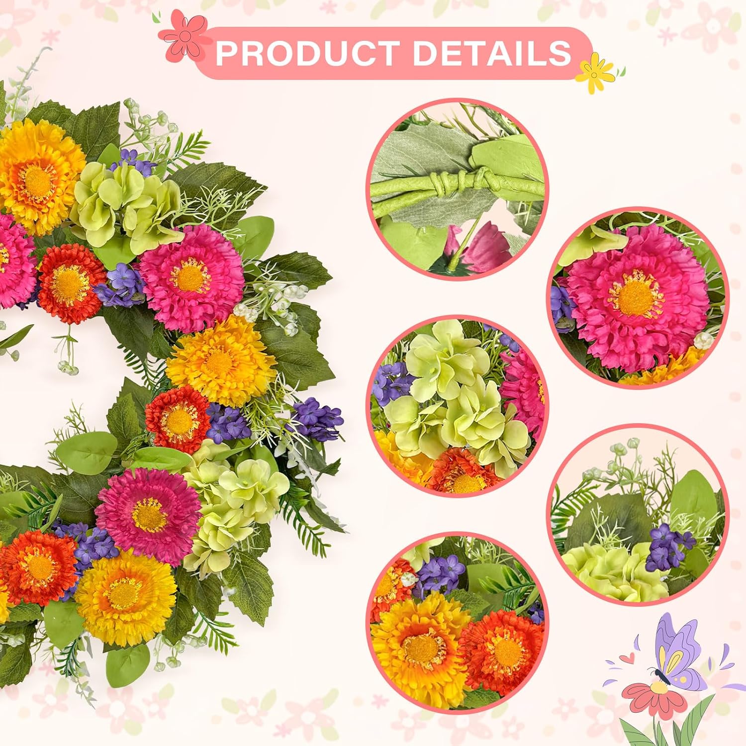 20 Inch Artificial Spring Wreath for Front Door