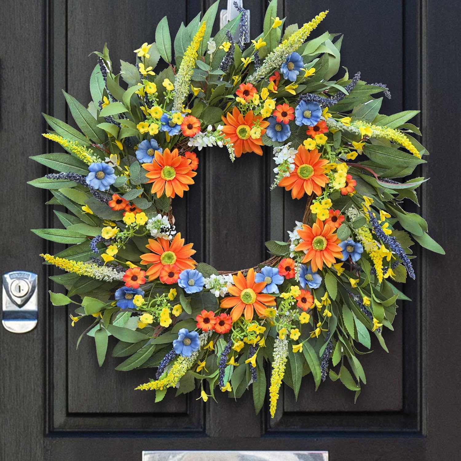 Soomeir Spring Summer Wreath with Daisy and Lavender 24 Inch