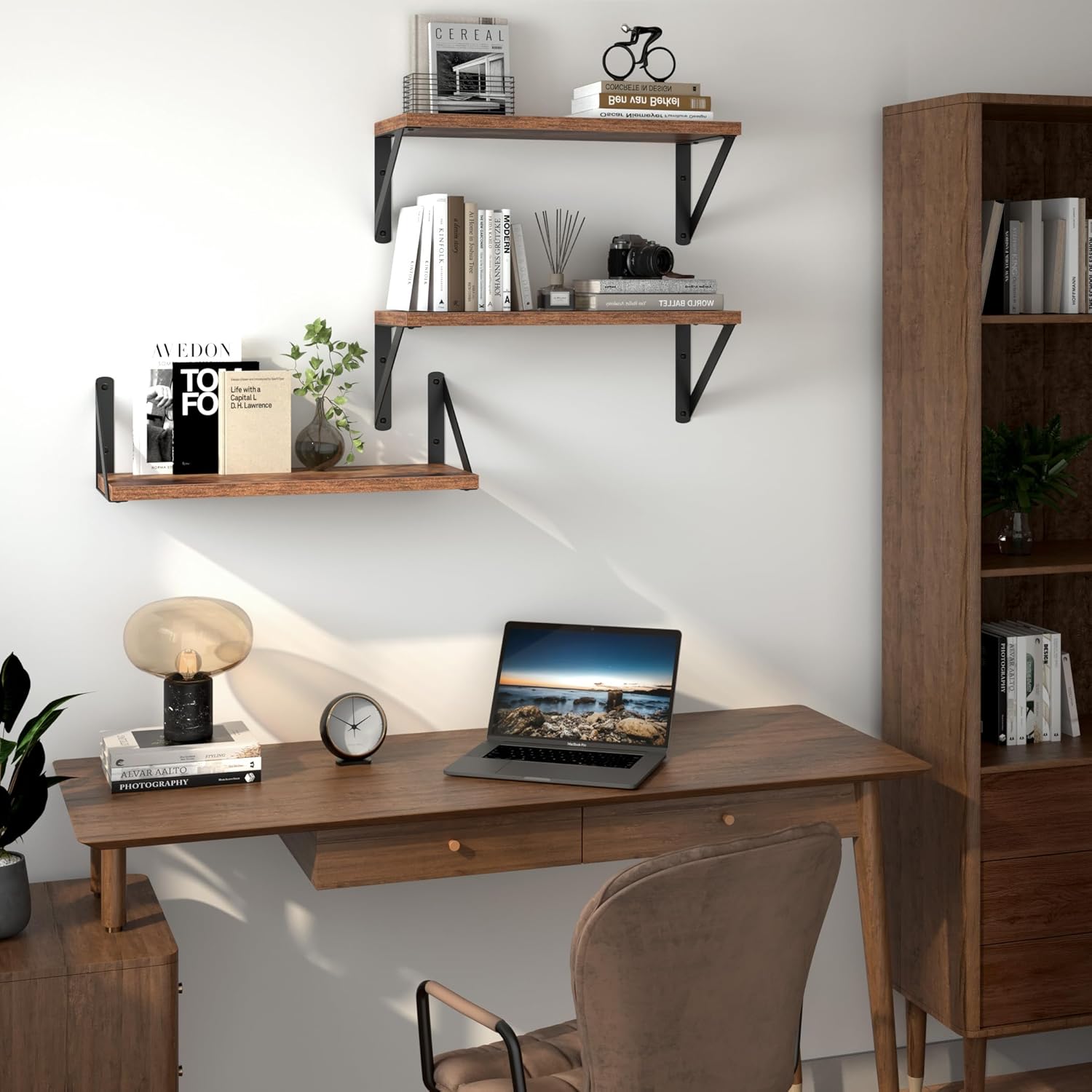 Heimlove Floating Shelves Set of 3 16 Inch Wood Rustic Brown