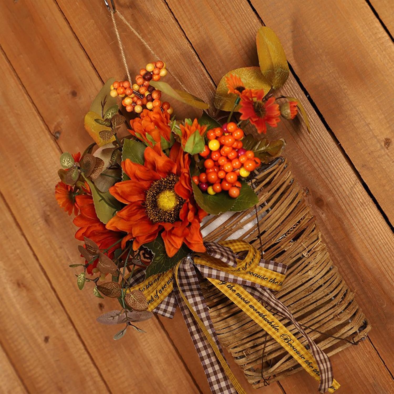 Belupai Fall Door Wreath Decor with Sunflowers and Berries