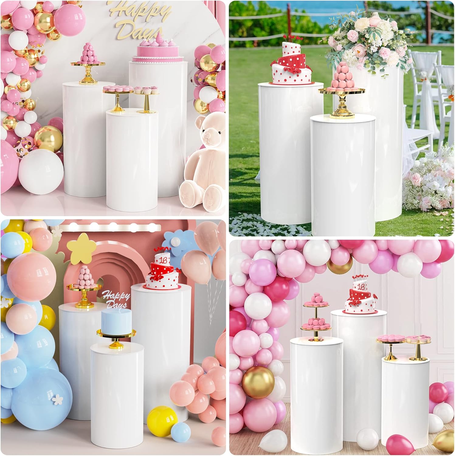 Stylish White Cylinder Pedestal Stands 3PCS Display Decor