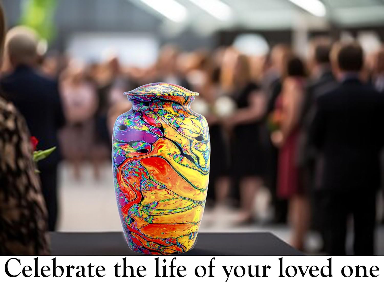 Modern Print Urn with Velvet Bag - Rainbow Tie Dye Cremation Urn