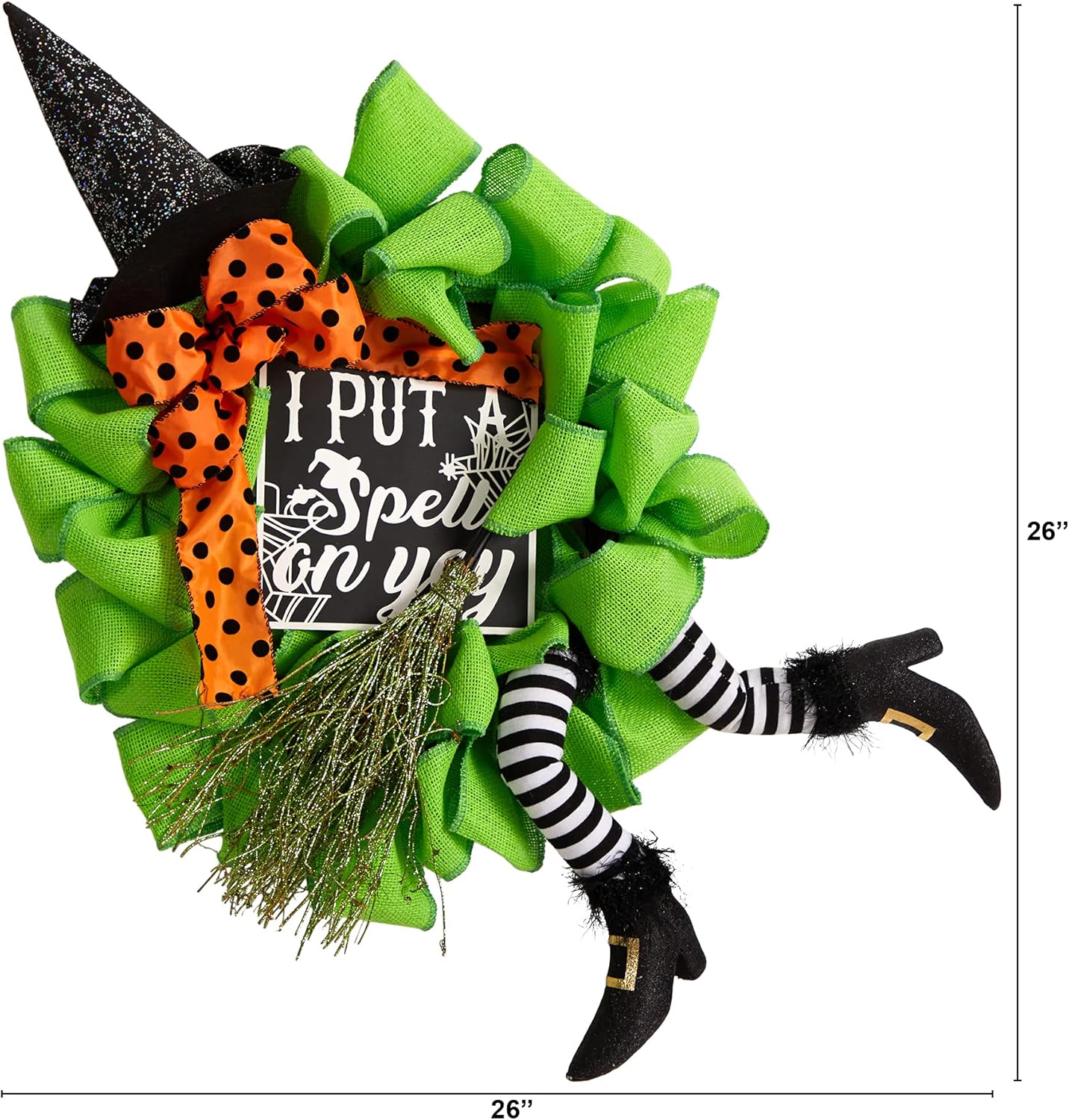 Nearly Natural 26in Halloween Witch Broom and Hat Wreath