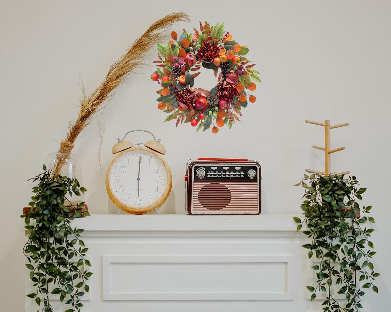 22 Inch Fall Chrysanthemum Wreath with Apples and Berries