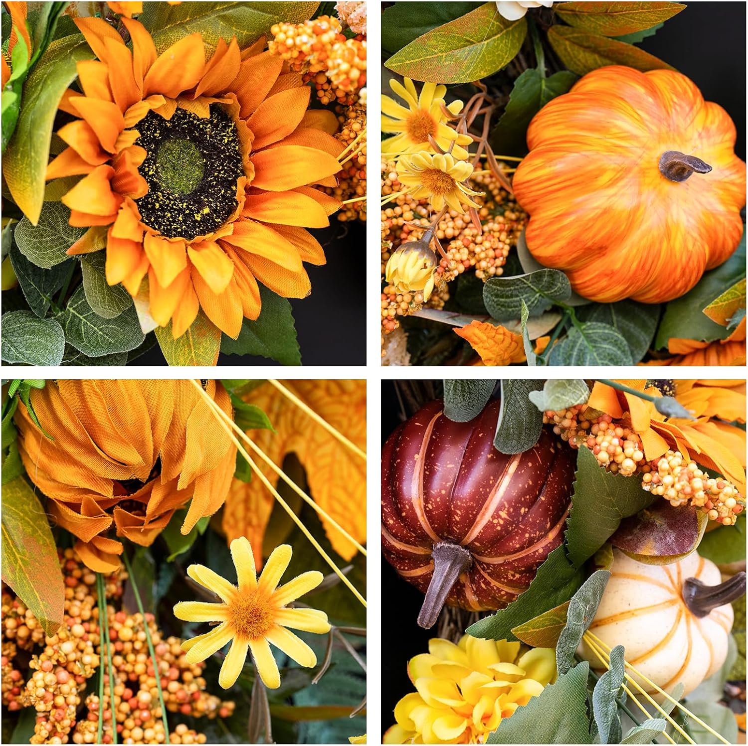 24 Inch Fall Wreath with Sunflowers Pumpkins Leaves for Front Door