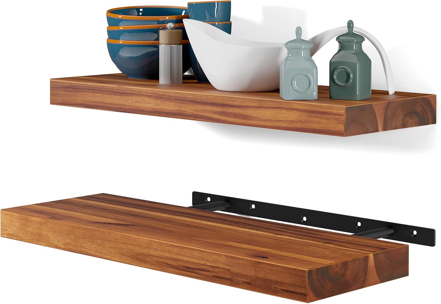 BATODA Set of 2 17 Acacia Wood Floating Shelves Wall Mounted