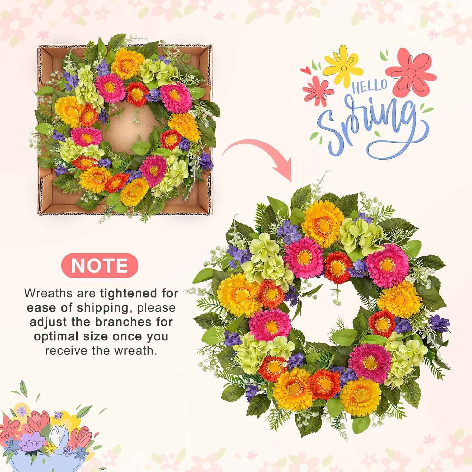 20 Inch Artificial Spring Wreath for Front Door