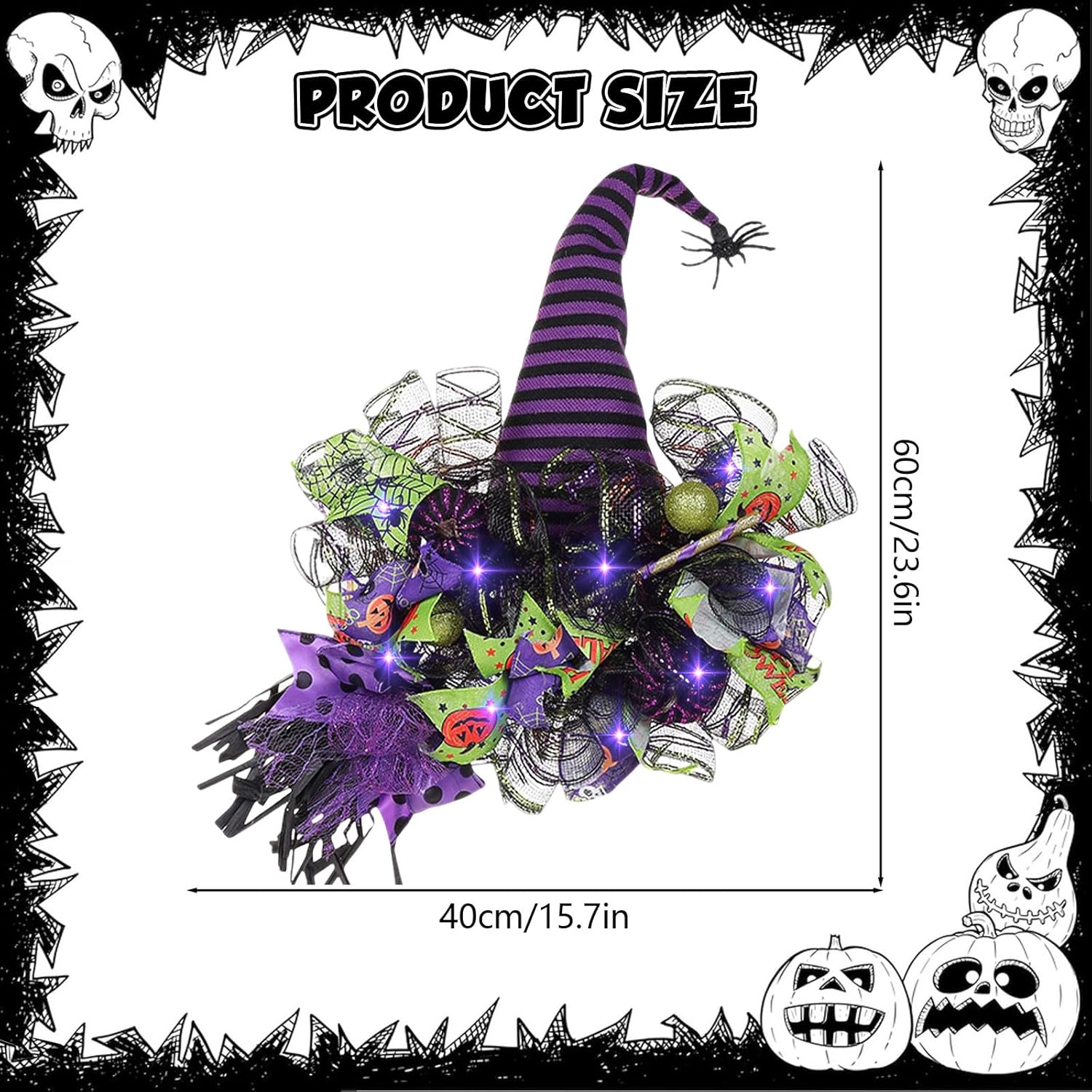 Spooky Halloween Wreath with Purple Lights
