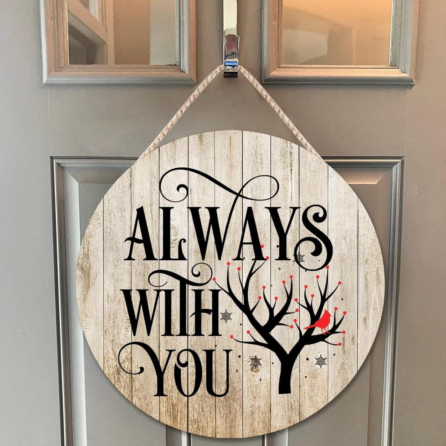 Farmhouse Front Door Hanger with Red Birds Quote Wood Sign 12x12