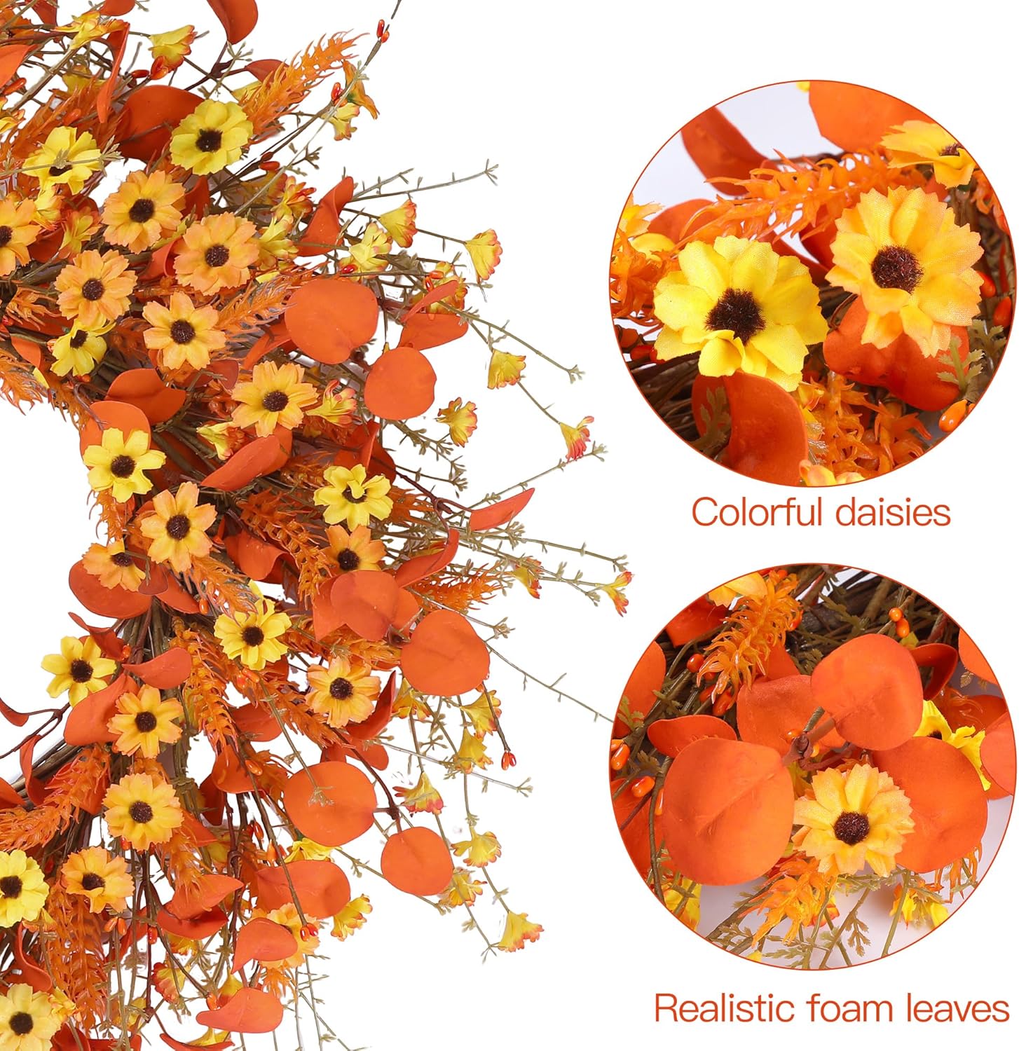 Autumn Harvest Wreath 24 Fall Daisy Door Decor