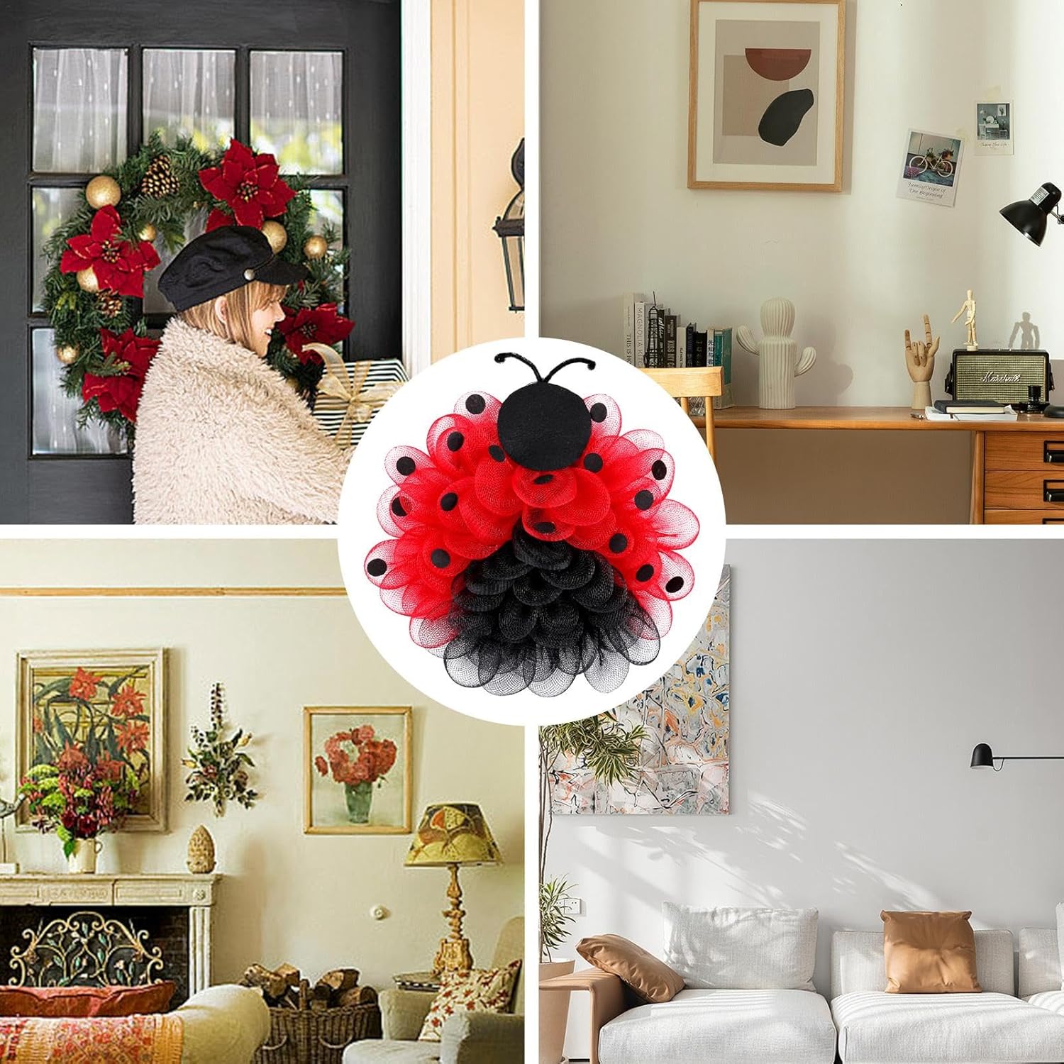 15-Inch Ladybug Door Wreath Decor