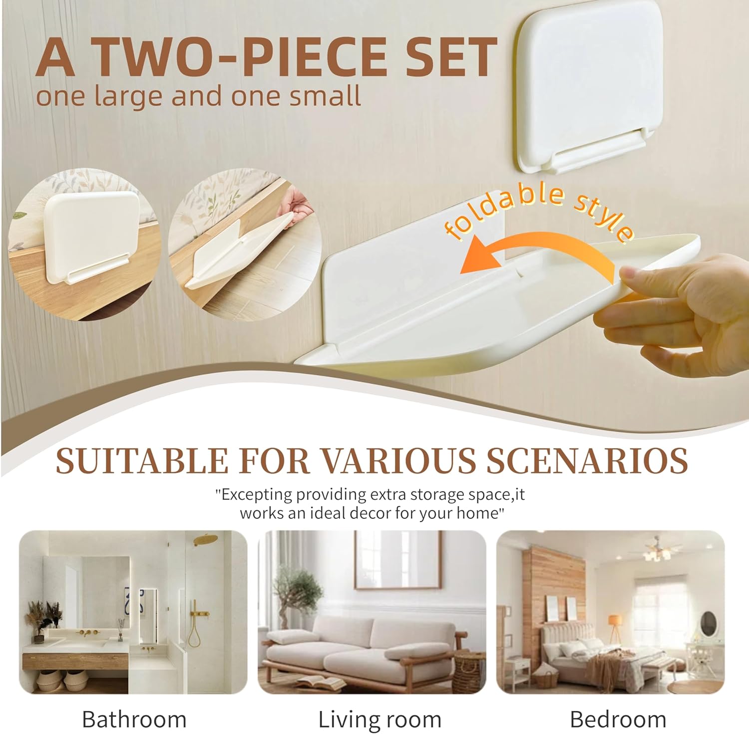 Zdesign Bedside Shelf Wall Mount Set of 2 Folding Floating Shelves