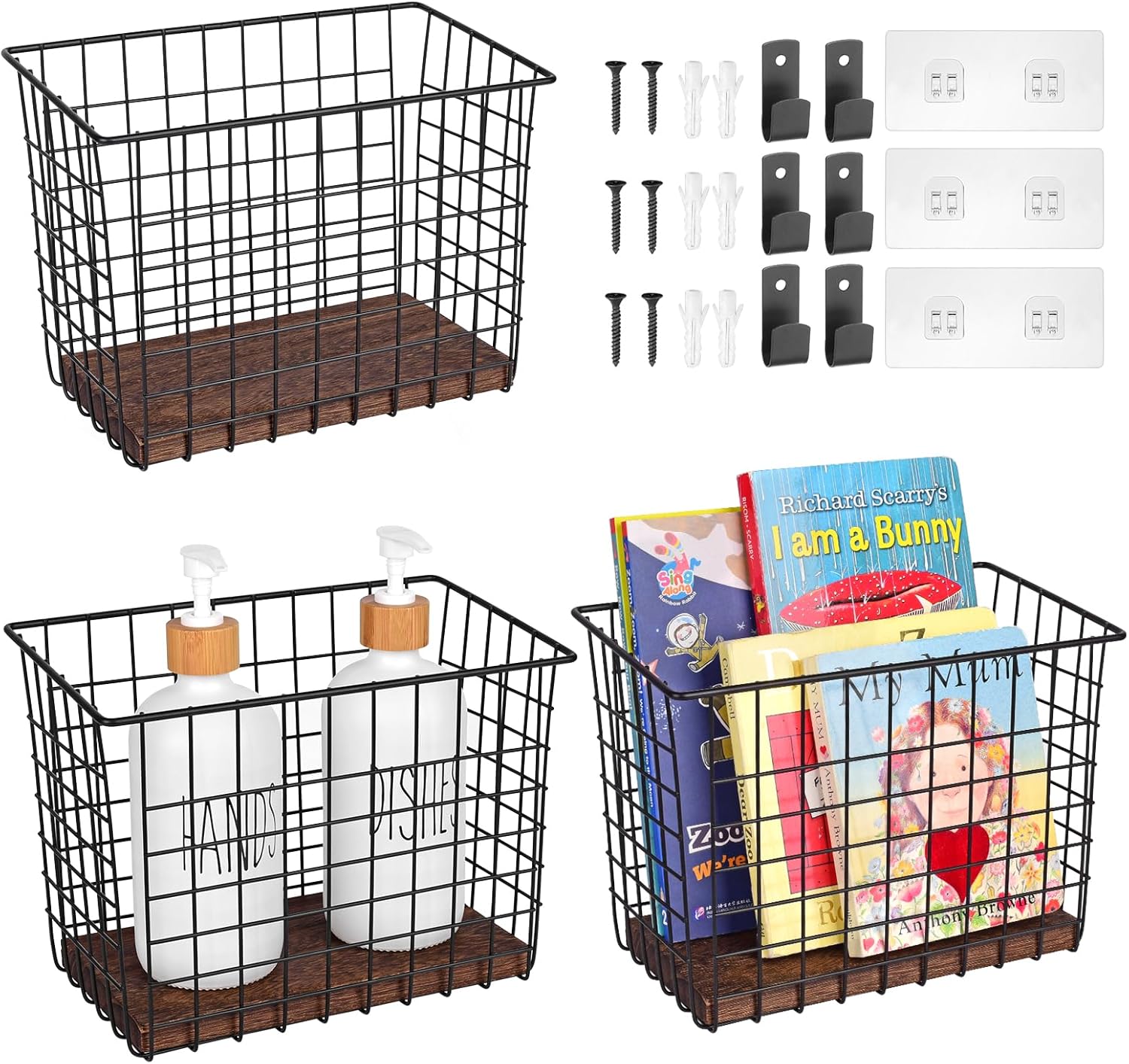 Light Dust Wall Hanging Baskets 3 Pack for Kitchen Organization