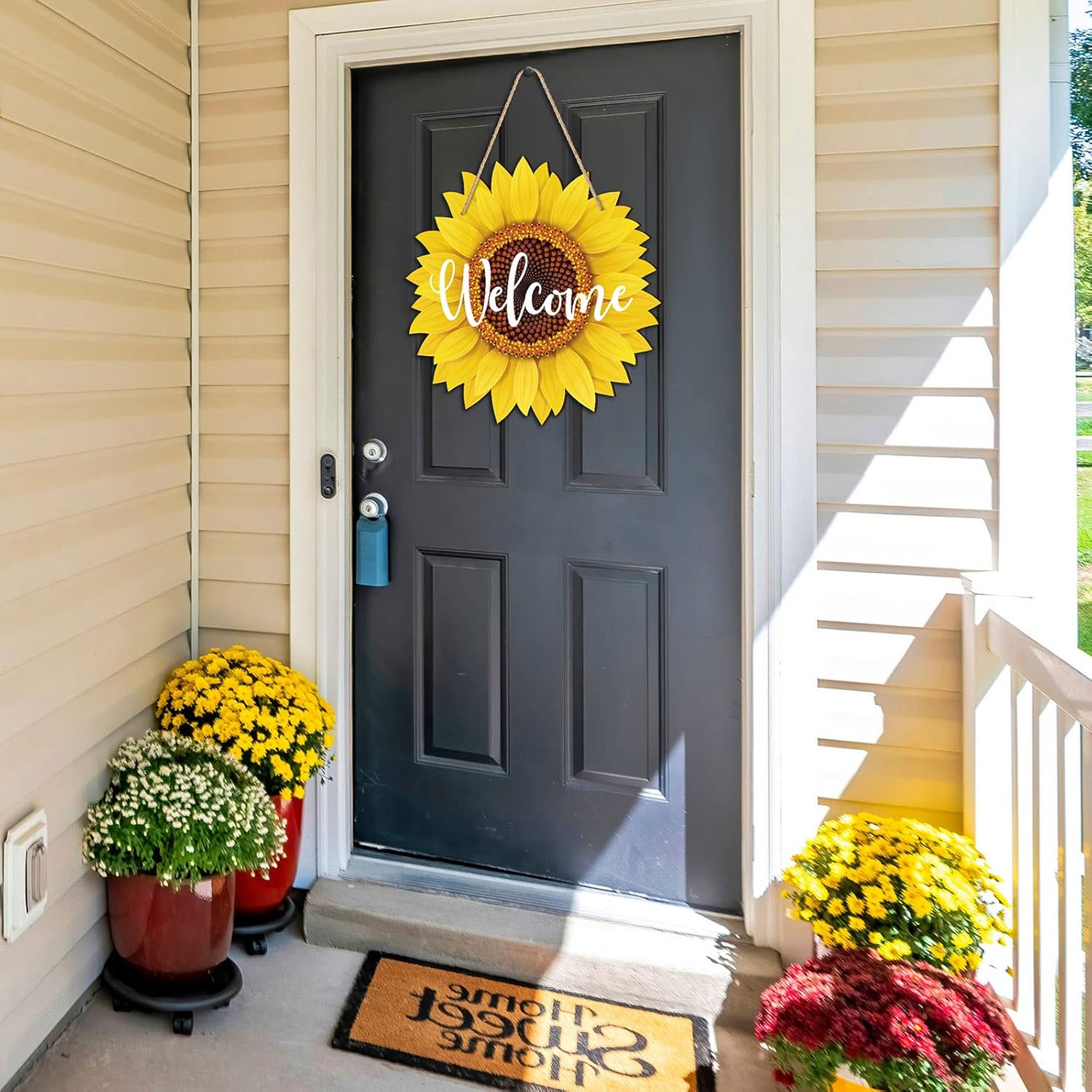 Chitidr 2 Pcs Sunflower Welcome Wooden Door Hanger