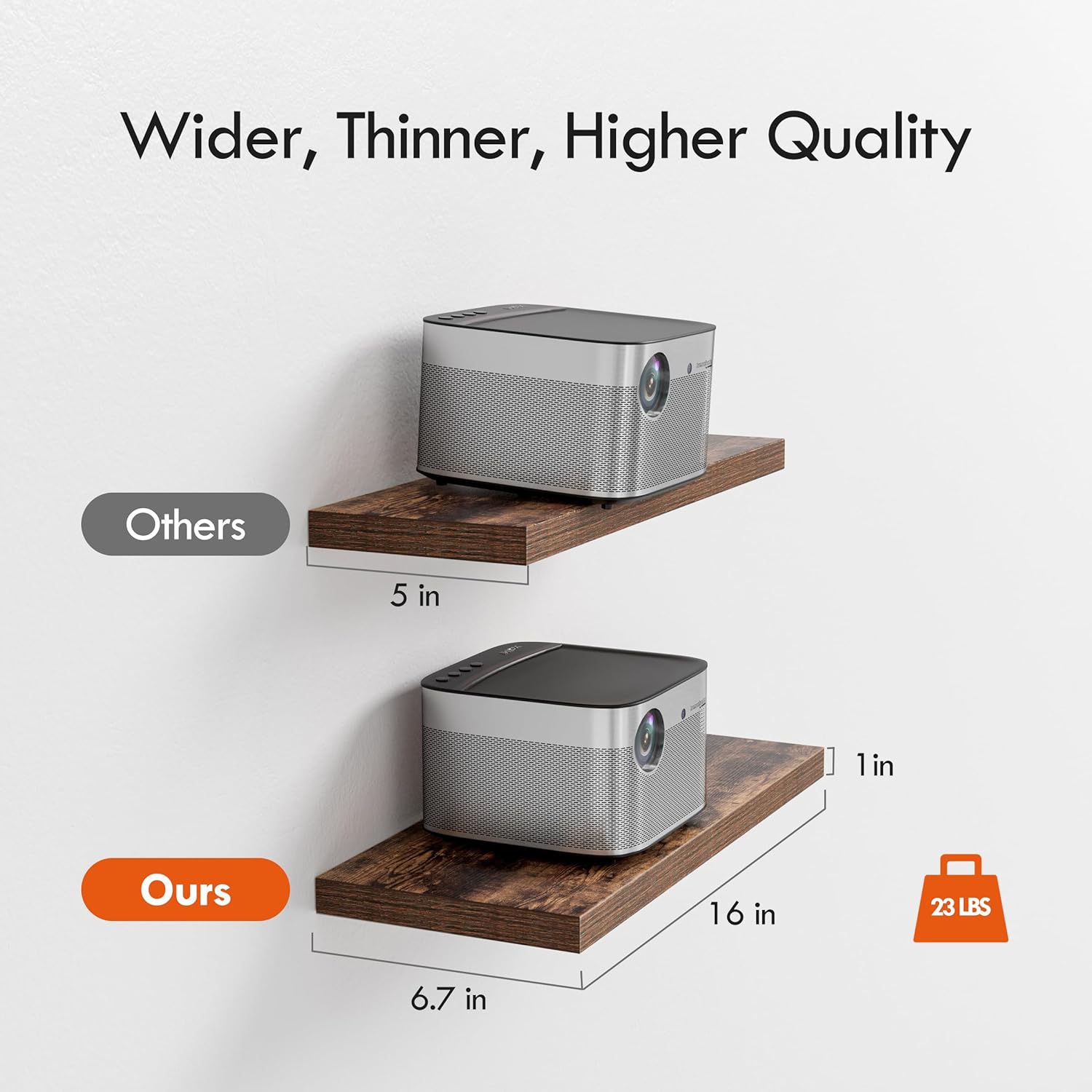 YUFLINX 16 Rustic Brown Floating Shelves Set of 4