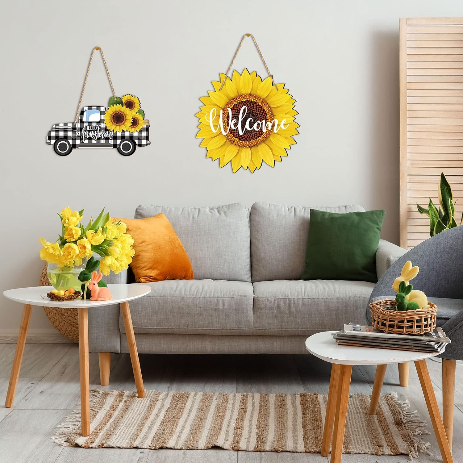 Chitidr 2 Pcs Sunflower Welcome Wooden Door Hanger