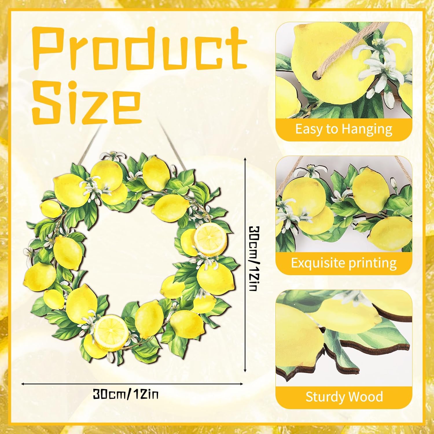 Lemon Wreath Front Door Summer Decor Hanging Sign