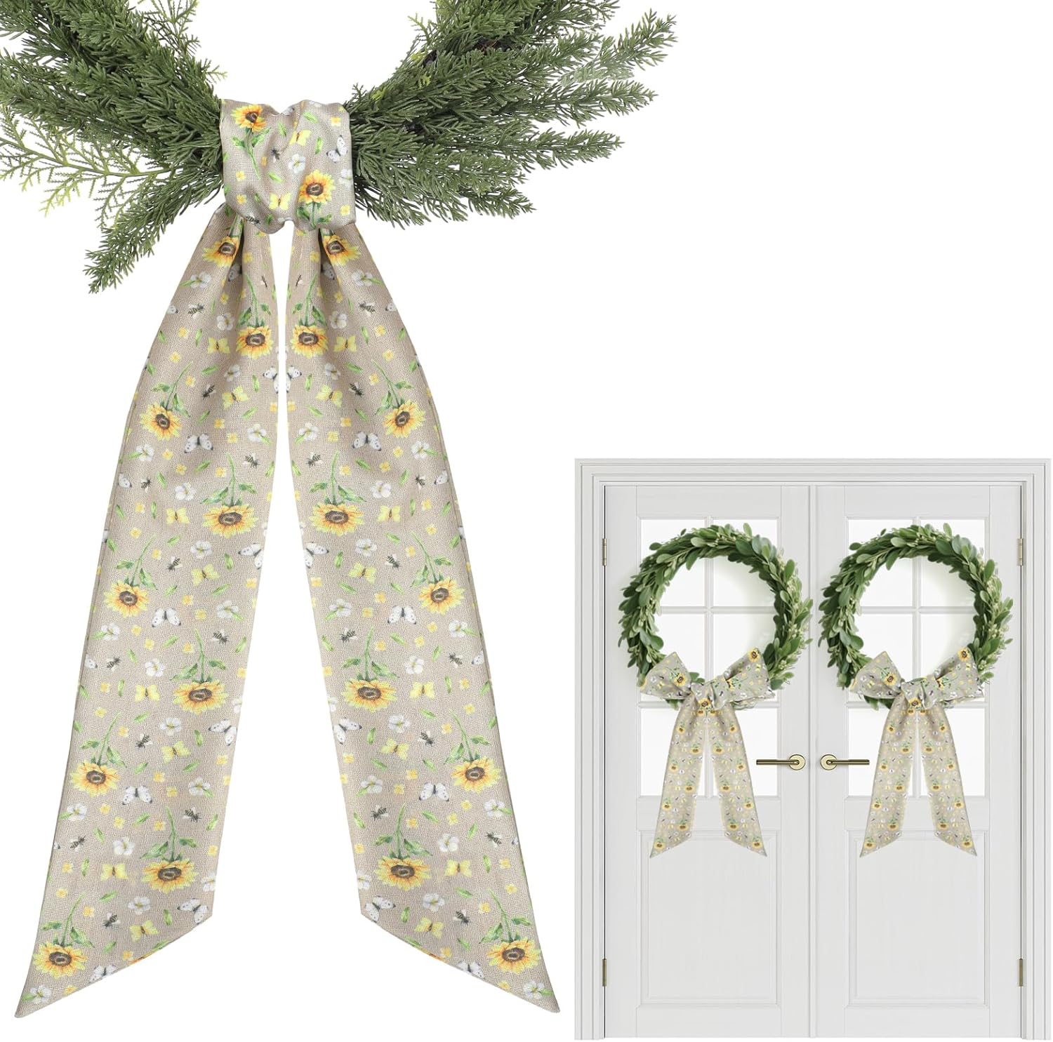 Boho Wreath Sash for Front Door - 2 Pcs Sunflower Style