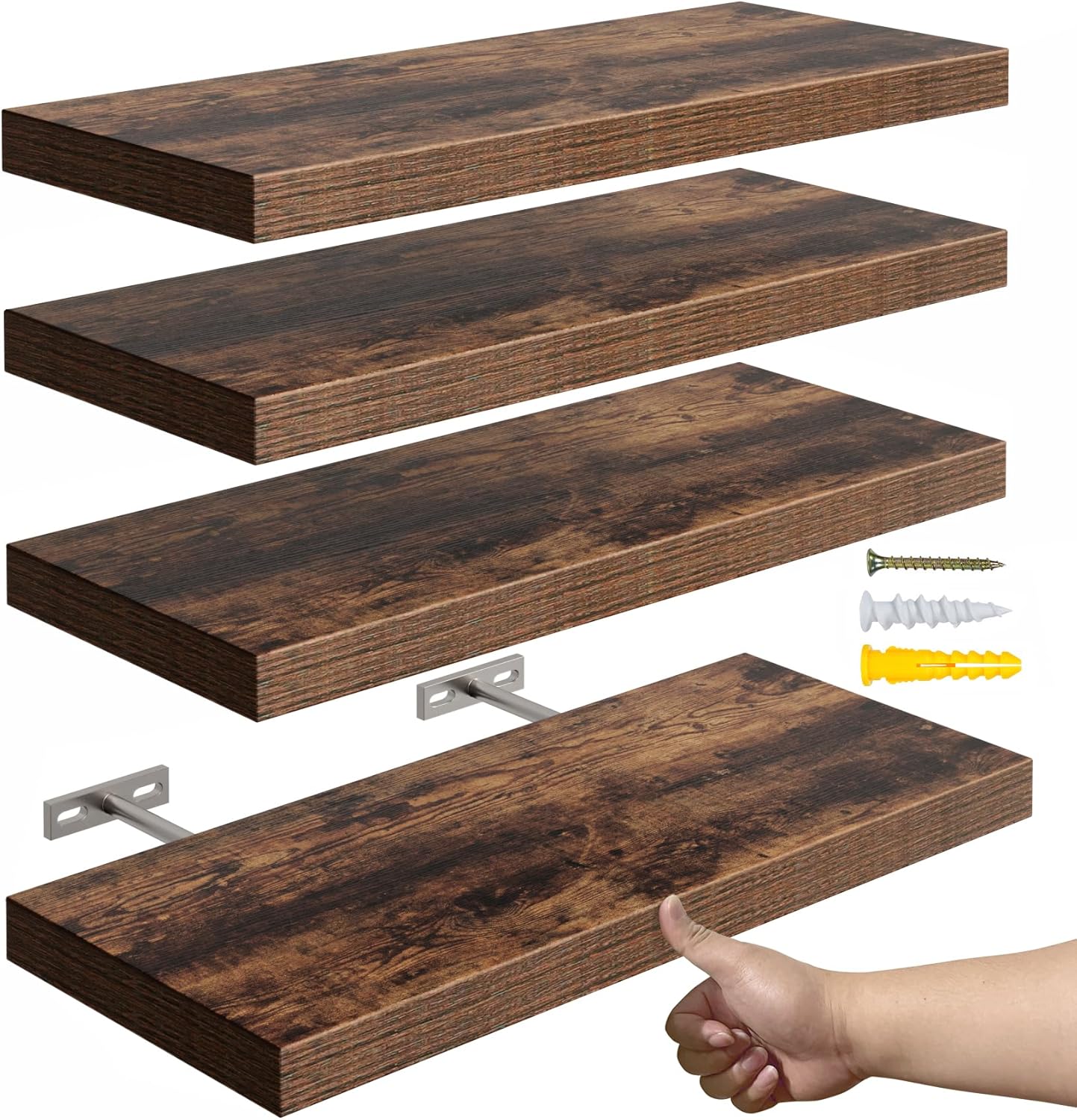YUFLINX 16 Rustic Brown Floating Shelves Set of 4
