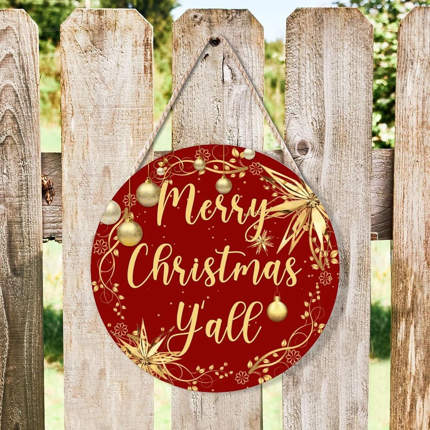 Farmhouse Front Door Hanger Christmas Gold Wreath Decoration