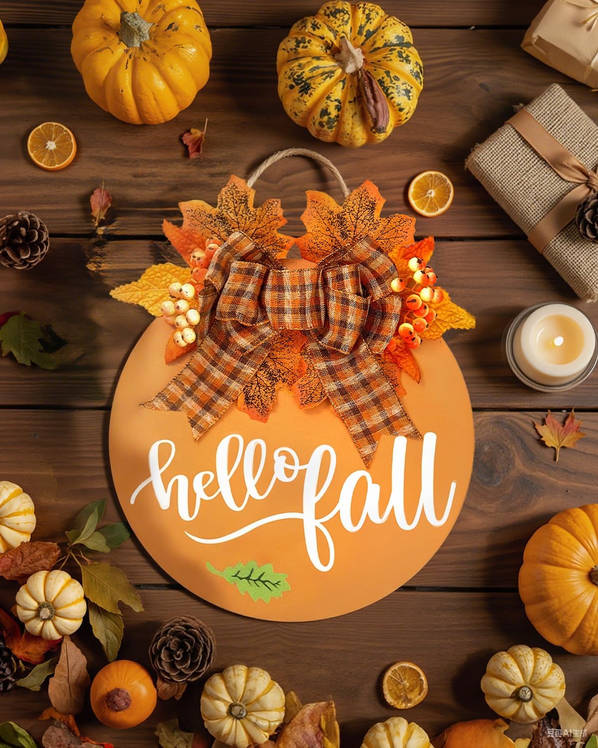 Hello Fall Wreath for Front Door 12 Inch