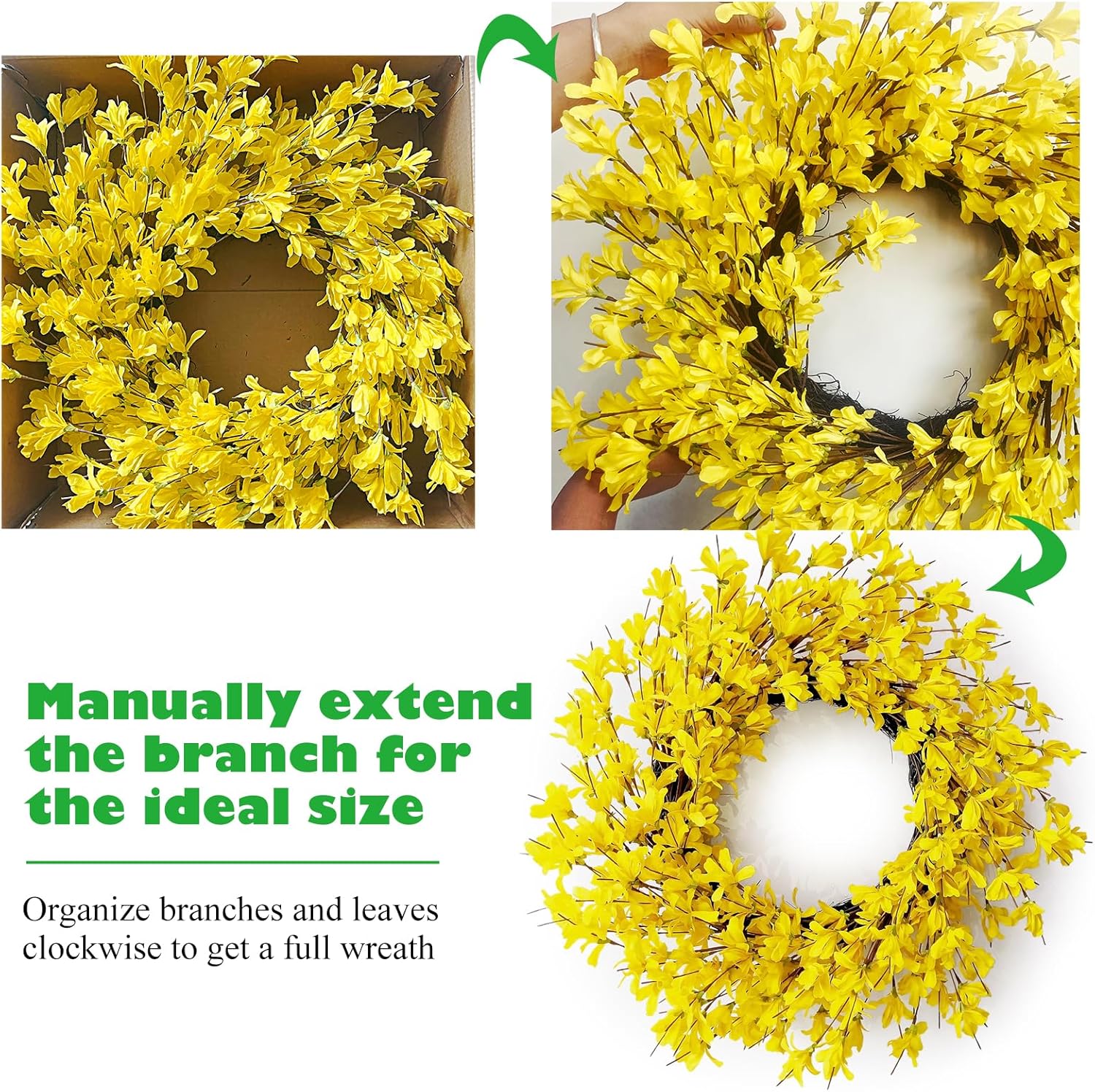 Huashen 24 Inch Yellow Forsythia Summer Wreath for Front Door