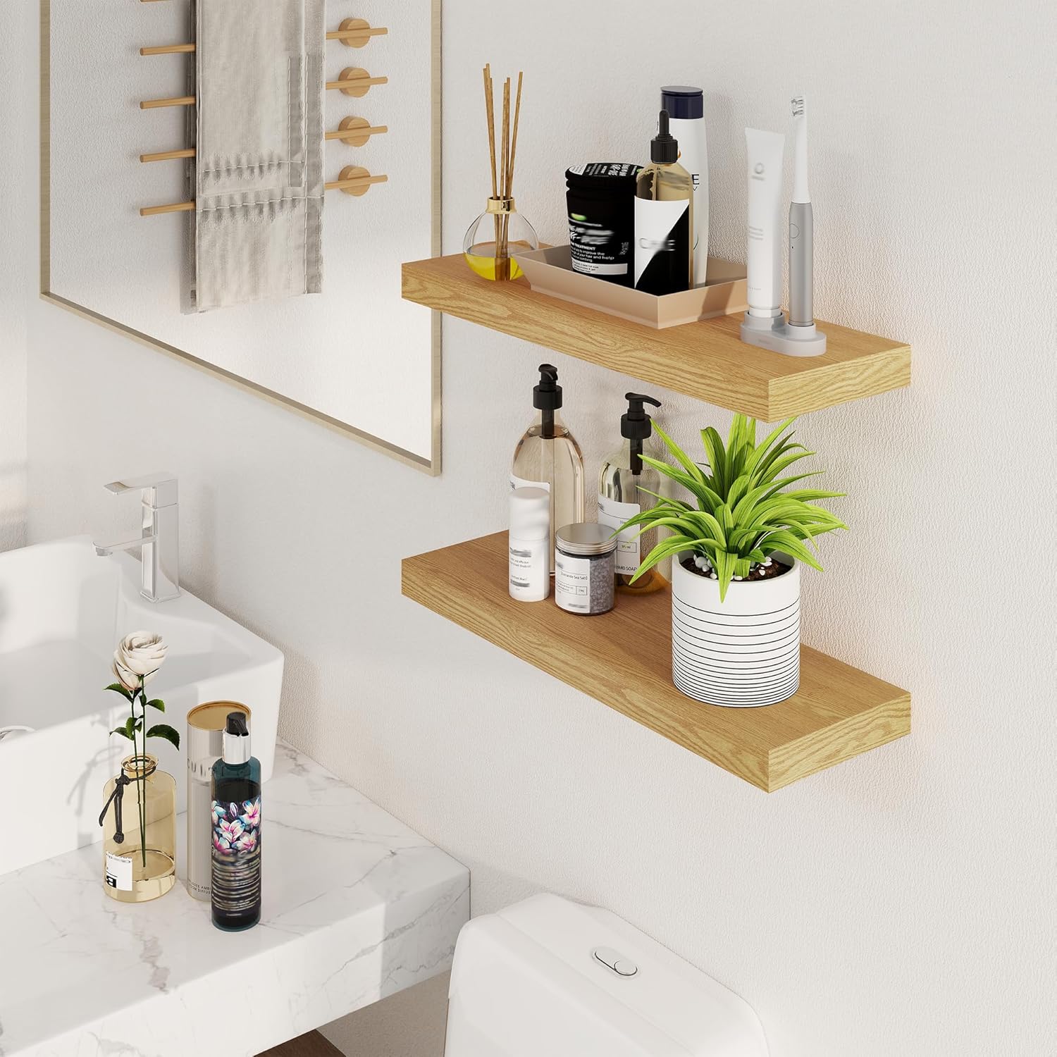 Fun Memories Floating Shelves Set of 2 24 Inch Oak Wood